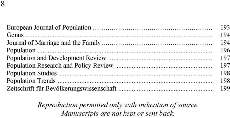 .. 197 Population Research and Policy Review... 197 Population Studies... 198 Population Trends.
