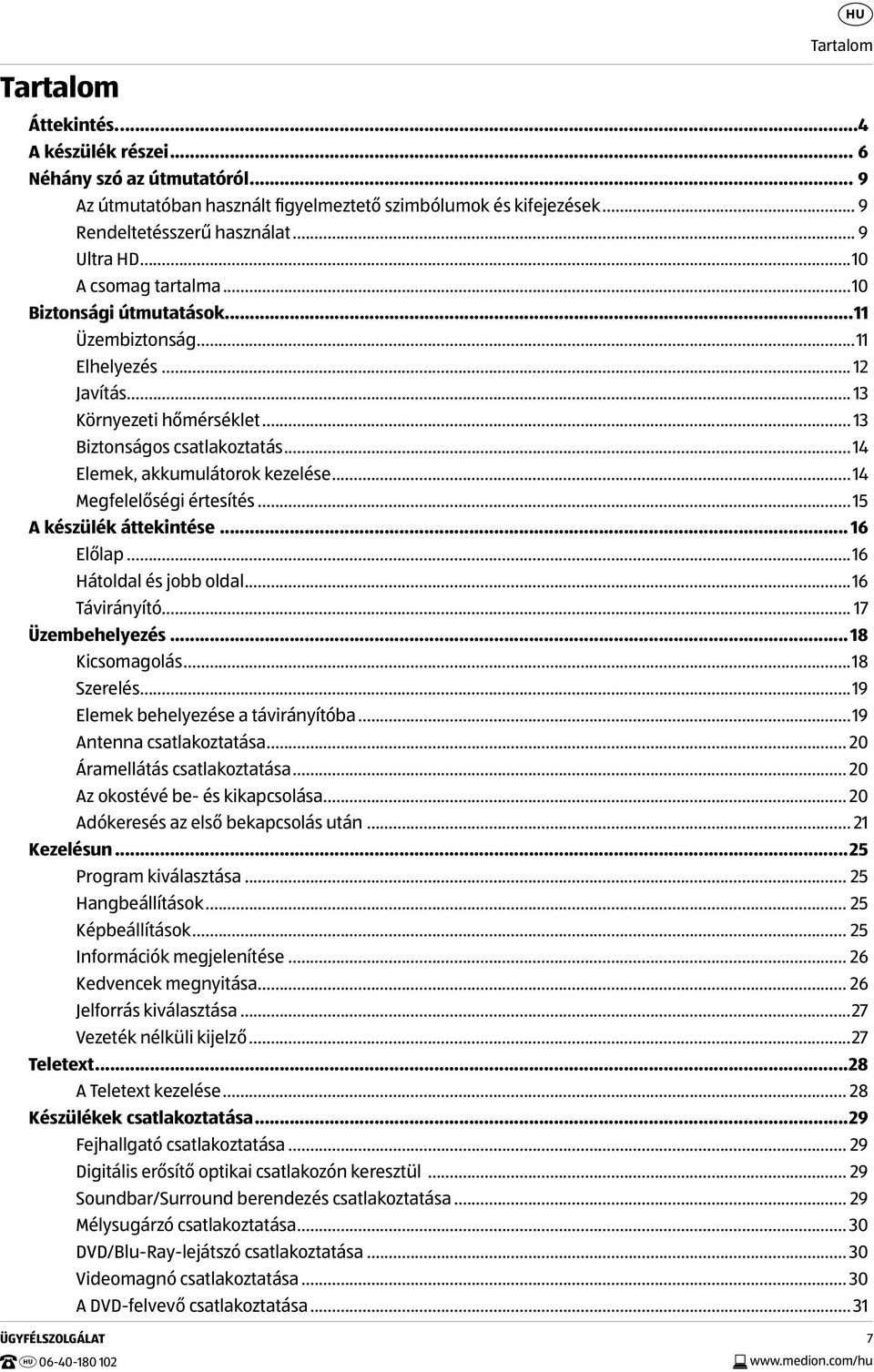 .. 14 Megfelelőségi értesítés... 15 A készülék áttekintése... 16 Előlap...16 Hátoldal és jobb oldal...16 Távirányító... 17 Üzembehelyezés... 18 Kicsomagolás...18 Szerelés.