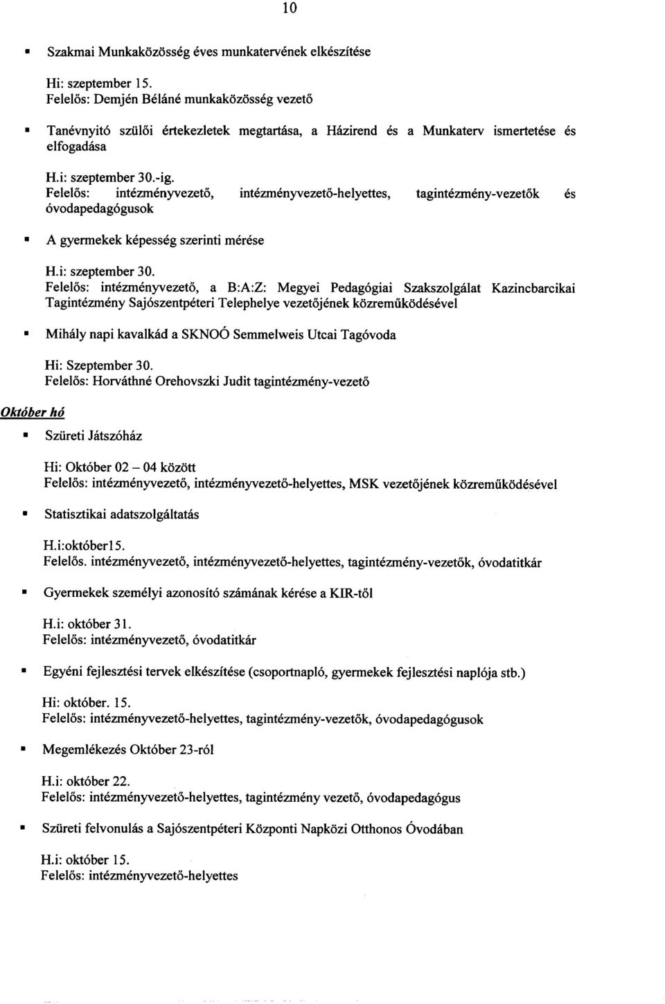 Felelos: intezmenyvezeto, a B:A:Z: Megyei Pedagogiai Szakszolgalat Kazincbarcikai Tagintezmeny Sajoszentpeteri Telephelye vezetojenek kozremiikodesevel Hi: Szeptember 30.