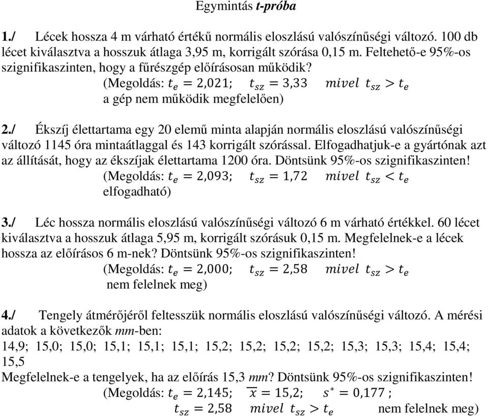 / Ékíj élettartama egy 0 elemű mnta alapján normáls elolású valóínűség változó 114 óra mntaátlaggal és 143 korrgált órással.