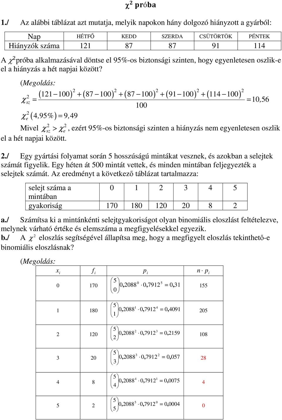 nten, hogy egyenletesen olk-e el a hányzás a hét napja között?