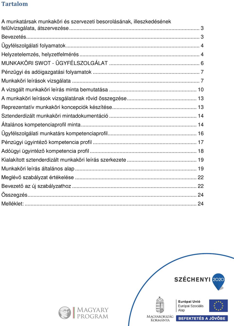 .. 10 A munkaköri leírások vizsgálatának rövid összegzése... 13 Reprezentatív munkaköri koncepciók készítése... 13 Sztenderdizált munkaköri mintadokumentáció... 14 Általános kompetenciaprofil minta.