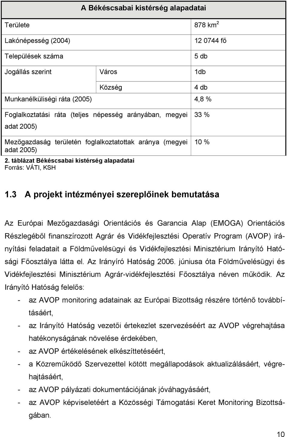 3 A projekt intézményei szereplőinek bemutatása Az Európai Mezőgazdasági Orientációs és Garancia Alap (EMOGA) Orientációs Részlegéből finanszírozott Agrár és Vidékfejlesztési Operatív Program (AVOP)