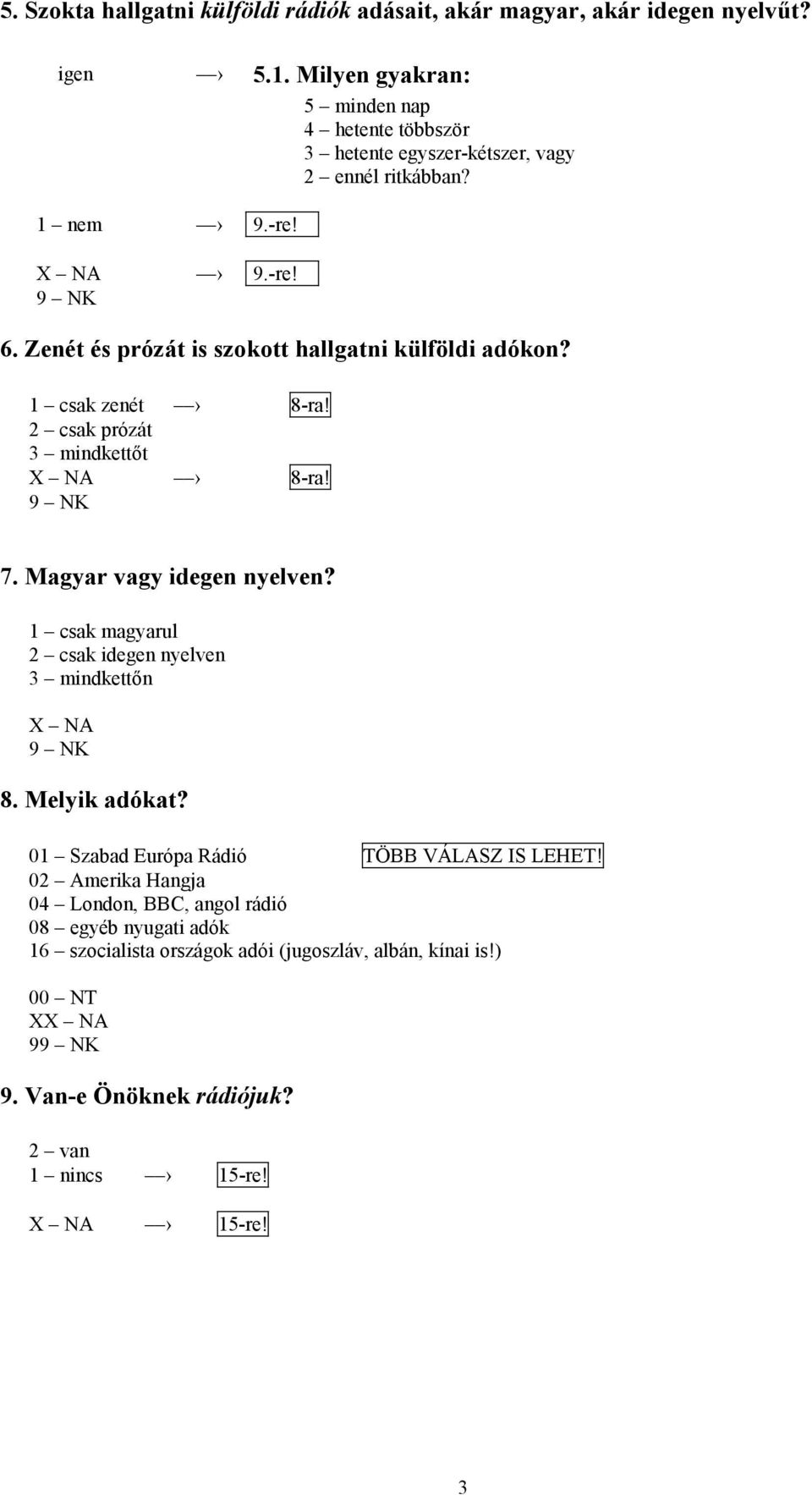 2 csak prózát 3 mindkettőt NA 8-ra! 7. Magyar vagy idegen nyelven? 1 csak magyarul 2 csak idegen nyelven 3 mindkettőn NA 8. Melyik adókat?