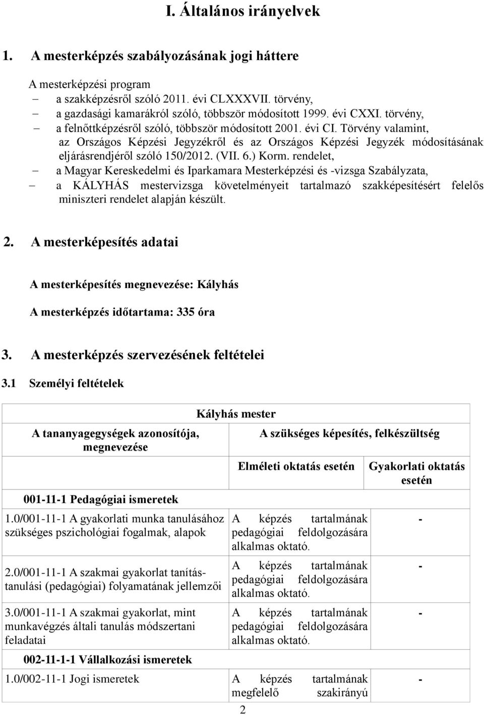 Törvény valamint, az Országos Képzési Jegyzékről és az Országos Képzési Jegyzék módosításának eljárásrendjéről szóló 150/2012. (VII. 6.) Korm.