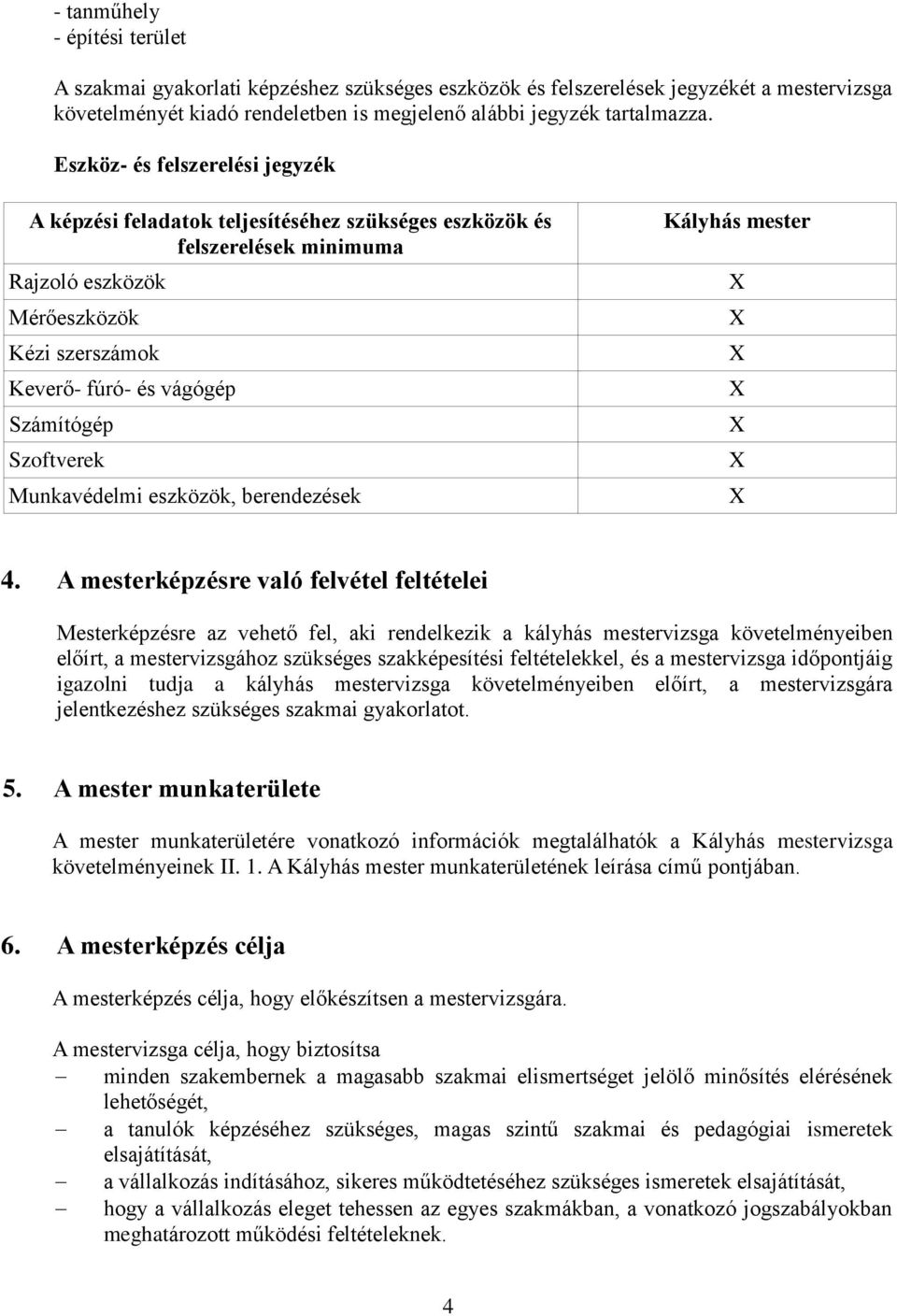 Szoftverek Munkavédelmi eszközök, berendezések Kályhás mester X X X X X X X 4.