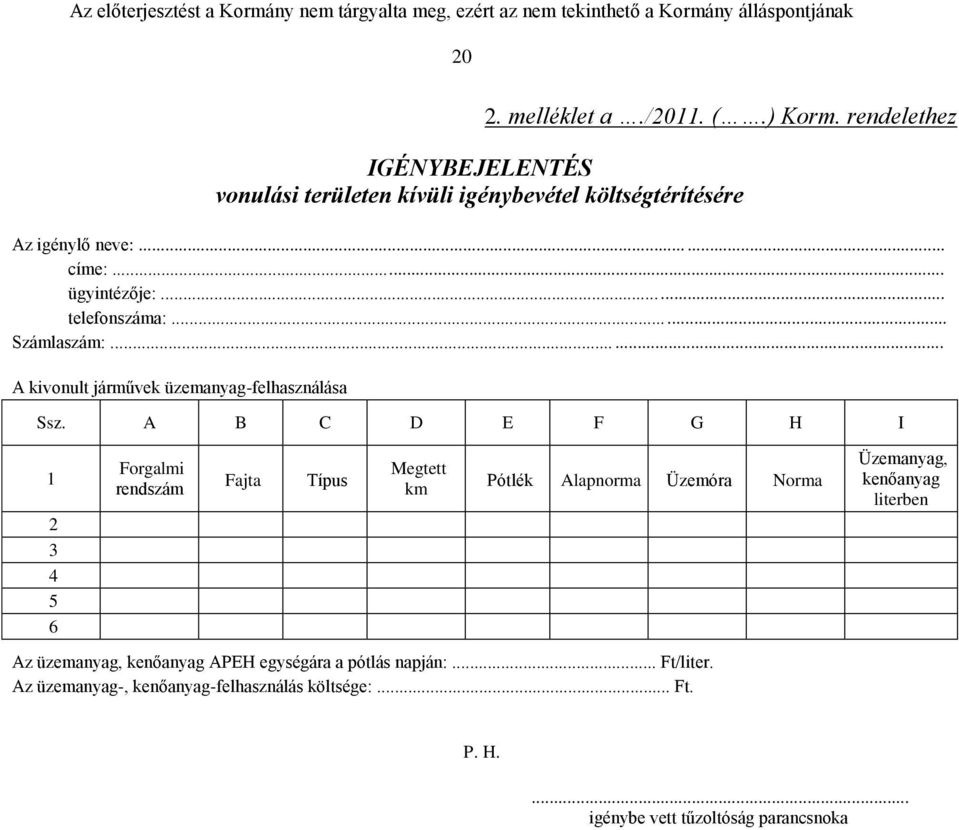 A B C D E F G H I 1 2 3 4 5 6 Forgalmi rendszám Fajta Típus Megtett km Pótlék Alapnorma Üzemóra Norma Üzemanyag, kenőanyag literben Az