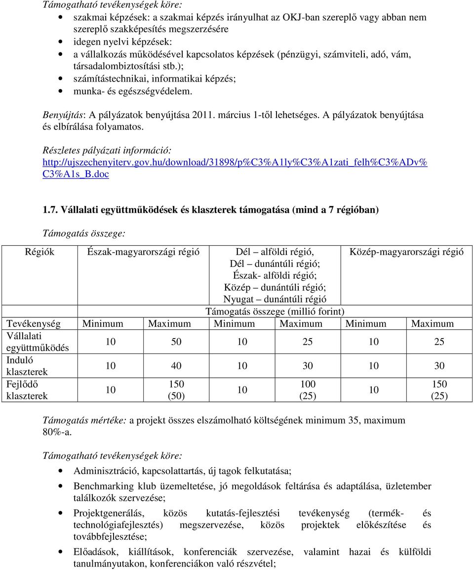 A pályázatok benyújtása és elbírálása folyamatos. http://ujszechenyiterv.gov.hu/download/31898/p%c3%a1ly%c3%a1zati_felh%c3%adv% C3%A1s_B.doc 1.7.