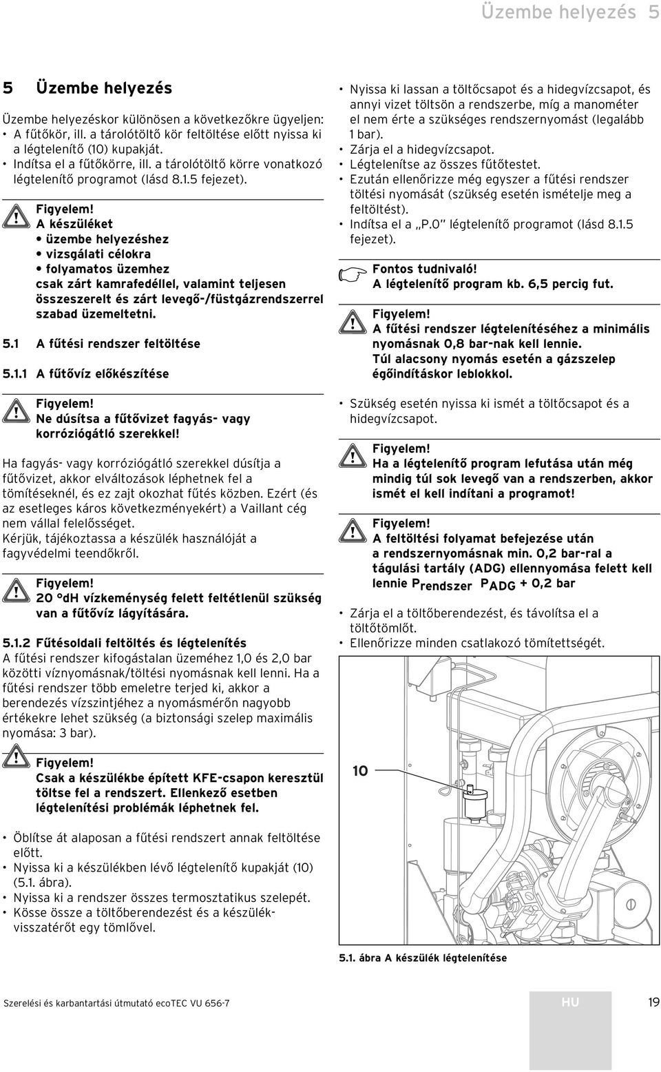 A készüléket üzembe helyezéshez vizsgálati célokra folyamatos üzemhez csak zárt kamrafedéllel, valamint teljesen összeszerelt és zárt levegő-/füstgázrendszerrel szabad üzemeltetni. 5.