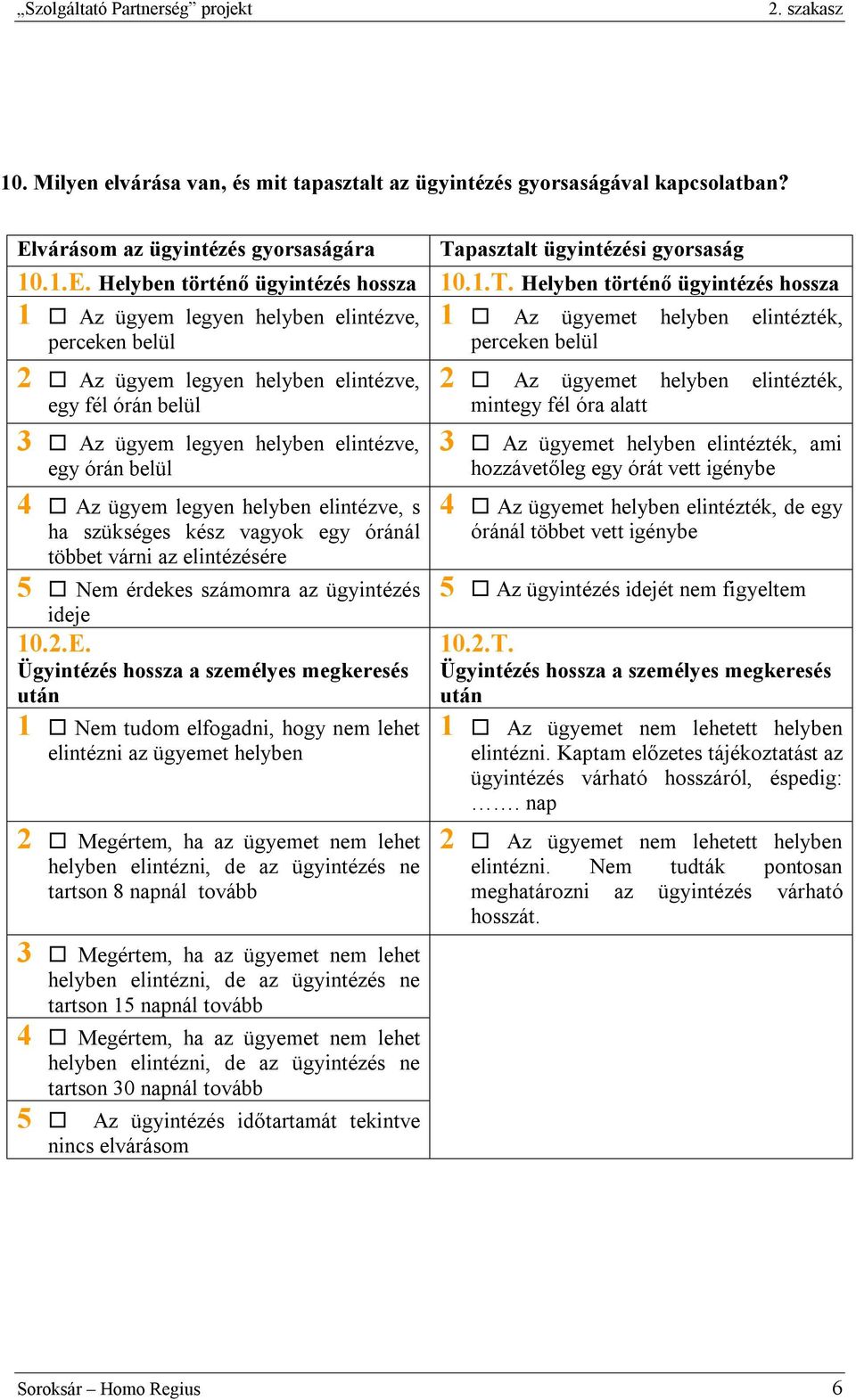 Helyben történő ügyintézés hossza 1 Az ügyem legyen helyben elintézve, perceken belül 2 Az ügyem legyen helyben elintézve, egy fél órán belül 3 Az ügyem legyen helyben elintézve, egy órán belül 4 Az