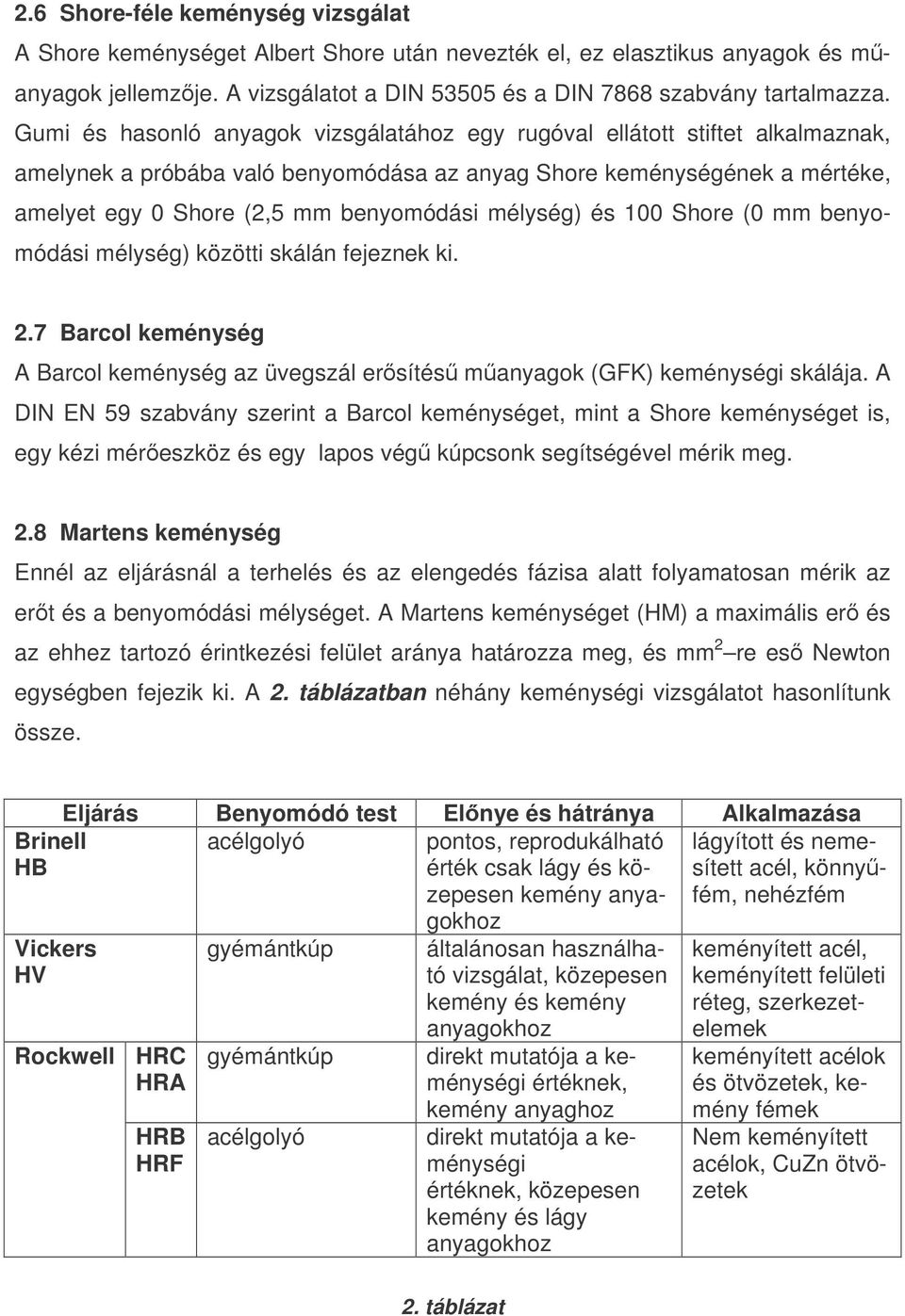 mélység) és 100 Shore (0 mm benyomódási mélység) közötti skálán fejeznek ki. 2.7 Barcol keménység A Barcol keménység az üvegszál ersítés manyagok (GFK) keménységi skálája.