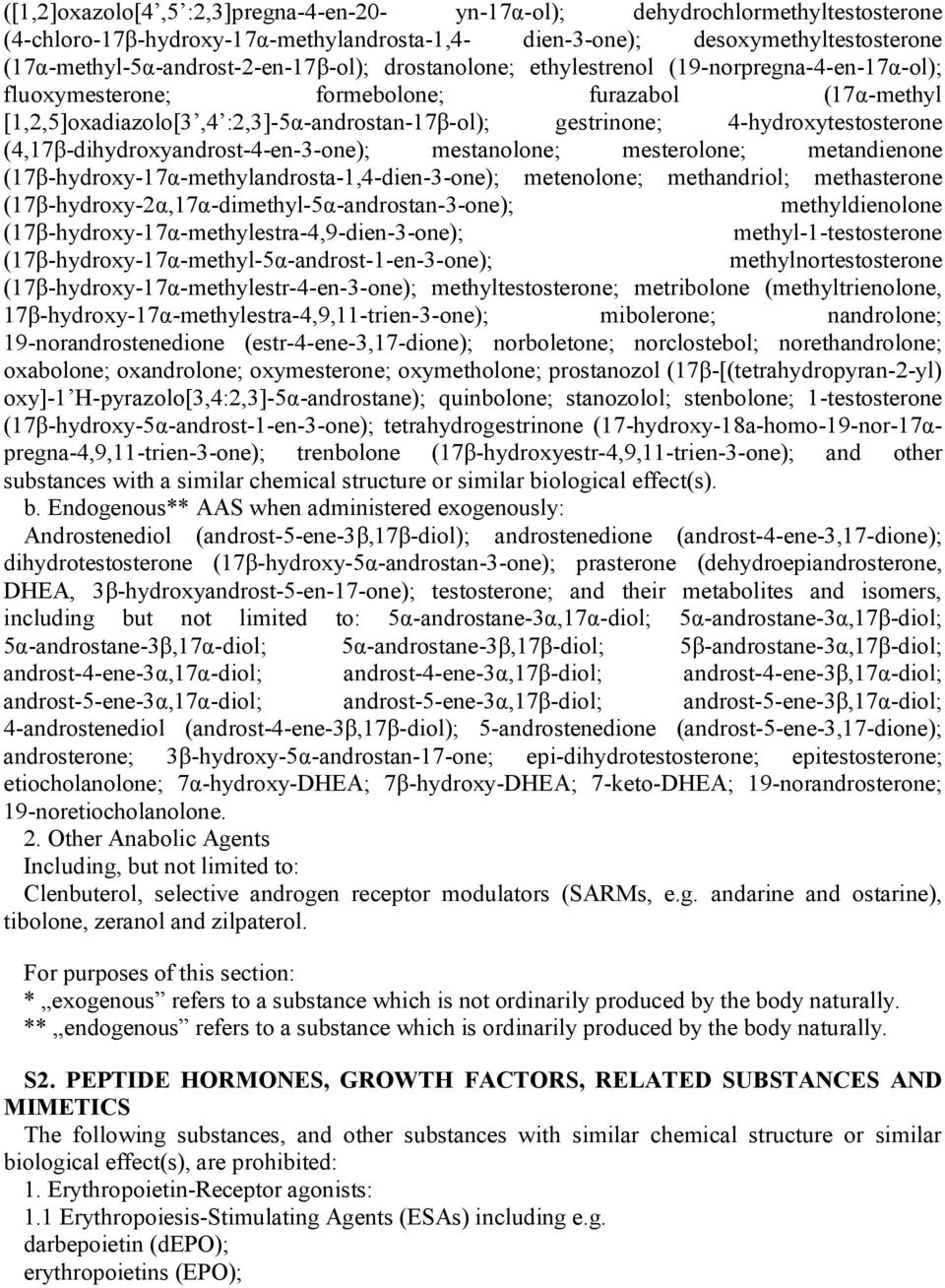 gestrinone; 4-hydroxytestosterone (4,17β-dihydroxyandrost-4-en-3-one); mestanolone; mesterolone; metandienone (17β-hydroxy-17α-methylandrosta-1,4-dien-3-one); metenolone; methandriol; methasterone