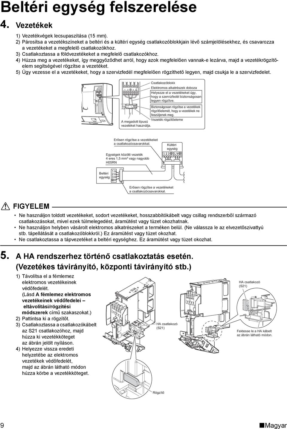 3) Csatlakoztassa a földvezetékeket a megfelelő csatlakozókhoz.