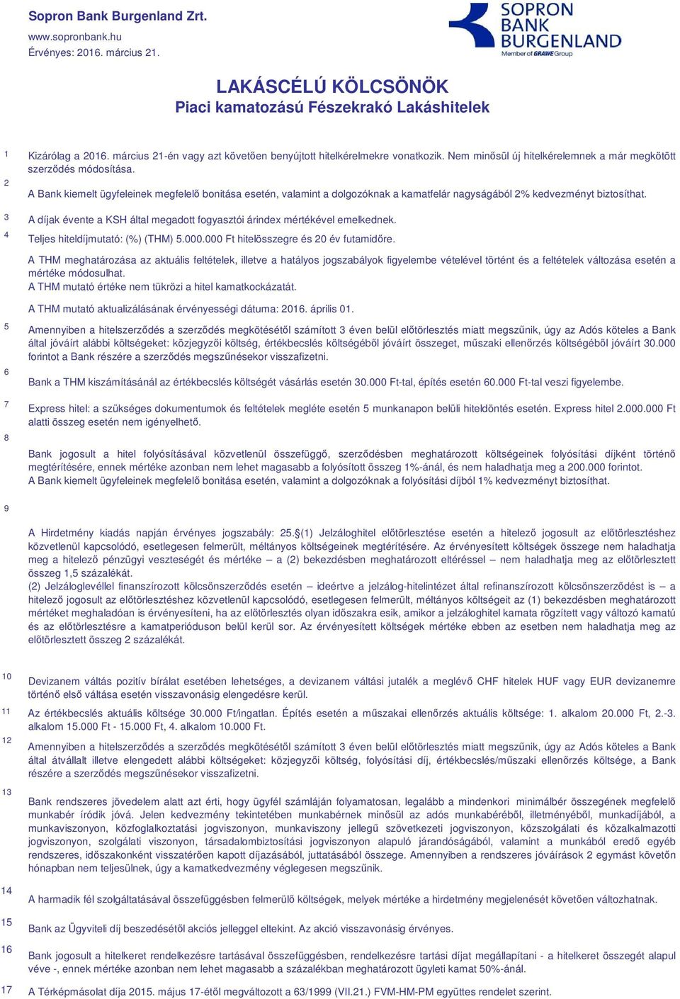 A díjak évente a KSH által megadott fogyasztói árindex mértékével emelkednek. mutató: (%) (THM) 5.000.000 Ft hitel és 20 év futamidőre.