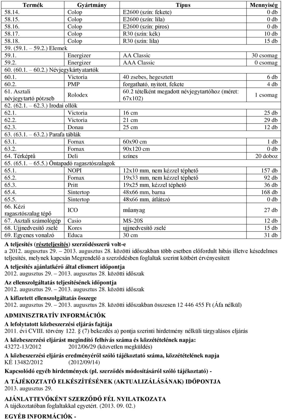 2. PMP forgatható, nyitott, fekete 4 db 61. Asztali 60.2 tételként megadott névjegytartóhoz (méret: Rolodex névjegytartó pótzseb 67x102) 1 csomag 62. (62.1. 62.3.) Irodai ollók 62.1. Victoria 16 cm 25 db 62.
