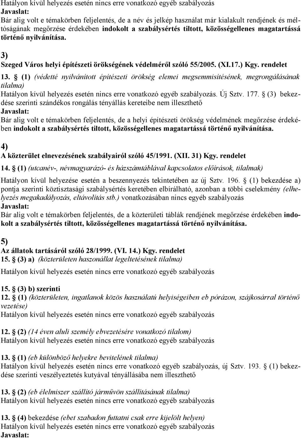 (1) (védetté nyilvánított építészeti örökség elemei megsemmisítésének, megrongálásának tilalma). Új Sztv. 177.