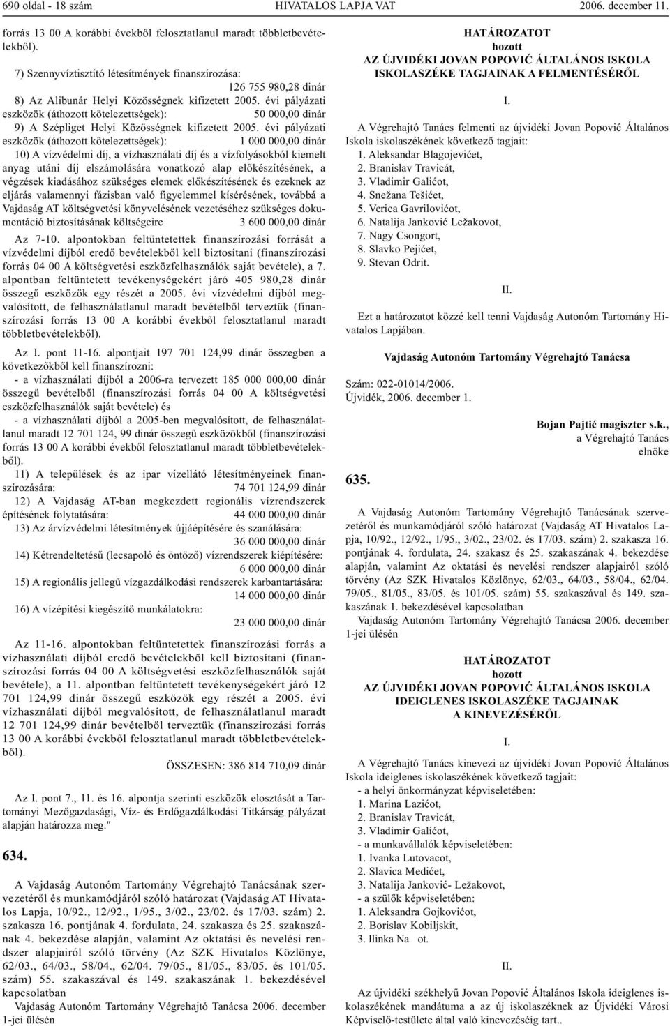 évi pályázati eszközök (át kötelezettségek): 50 000,00 dinár 9) A Szépliget Helyi Közösségnek kifizetett 2005.