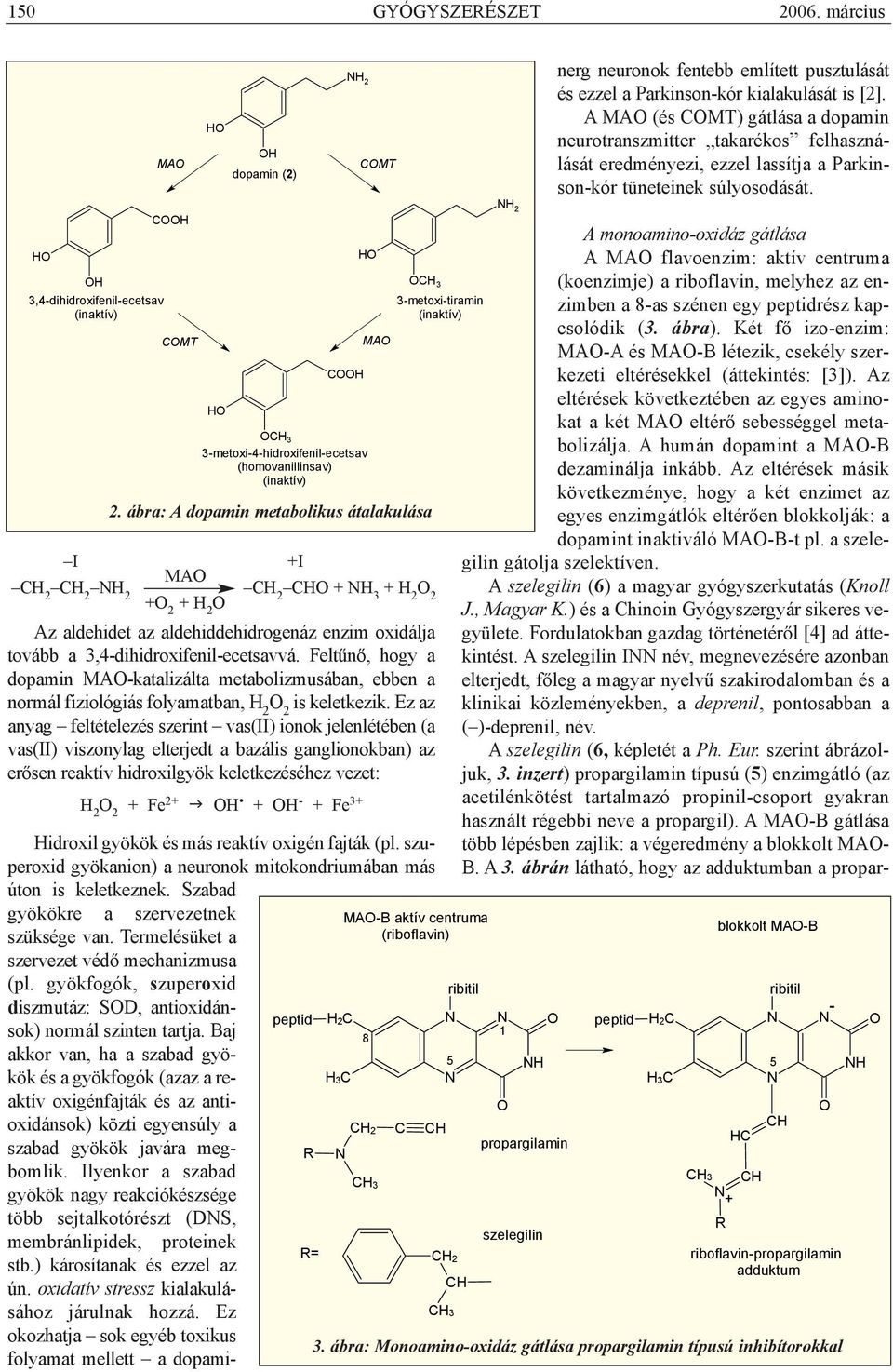 Feltûnõ, hogy a dopamin MAO-katalizálta metabolizmusában, ebben a normál fiziológiás folyamatban, H 2 O 2 is keletkezik.