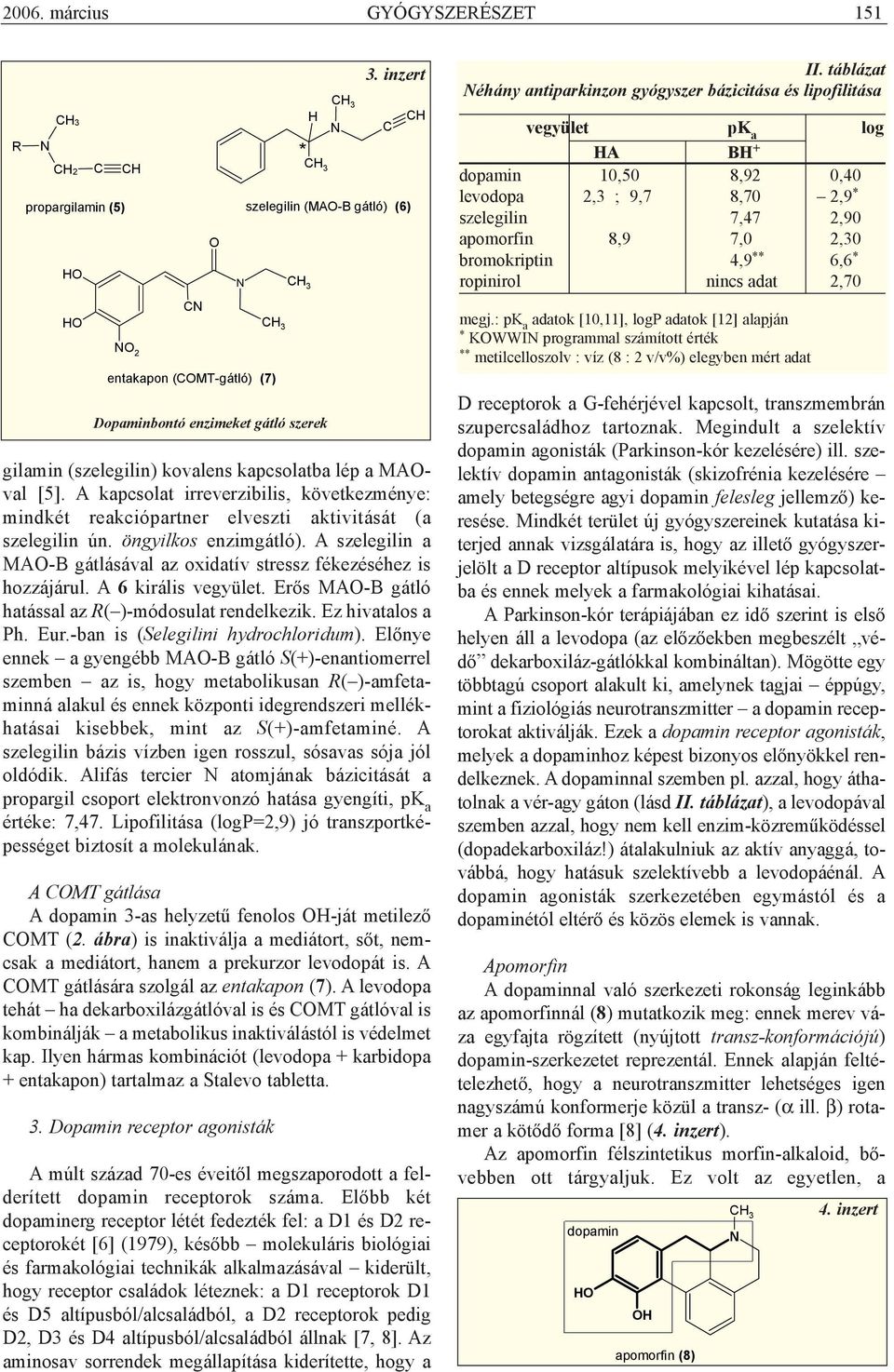 A szelegilin a MAO-B gátlásával az oxidatív stressz fékezéséhez is hozzájárul. A 6 királis vegyület. Erõs MAO-B gátló hatással az R( )-módosulat rendelkezik. Ez hivatalos a Ph. Eur.