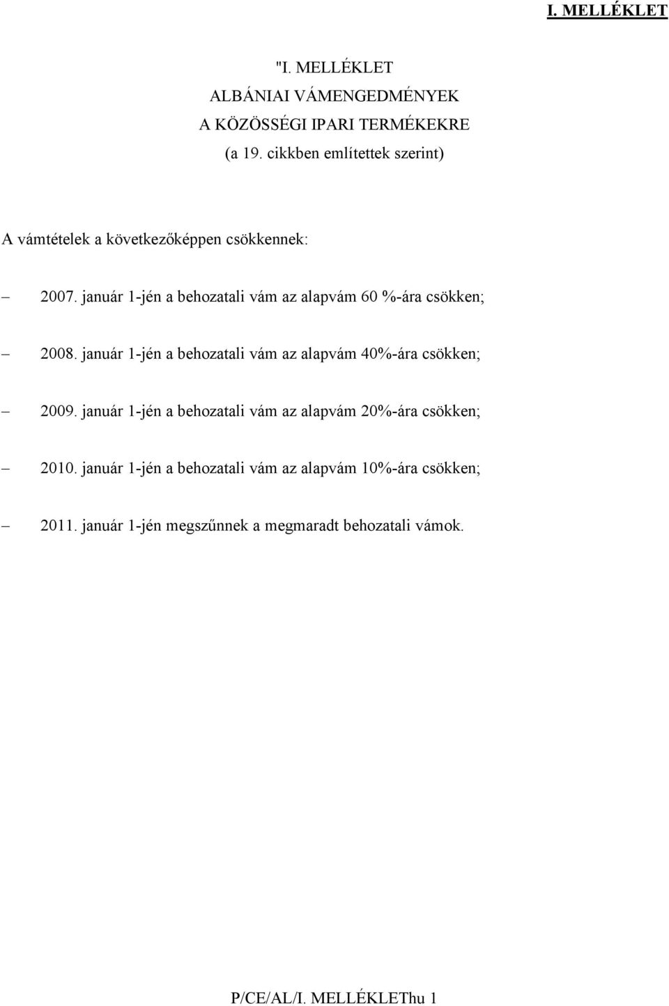 január 1-jén a behozatali vám az alapvám 60 %-ára csökken; 2008.