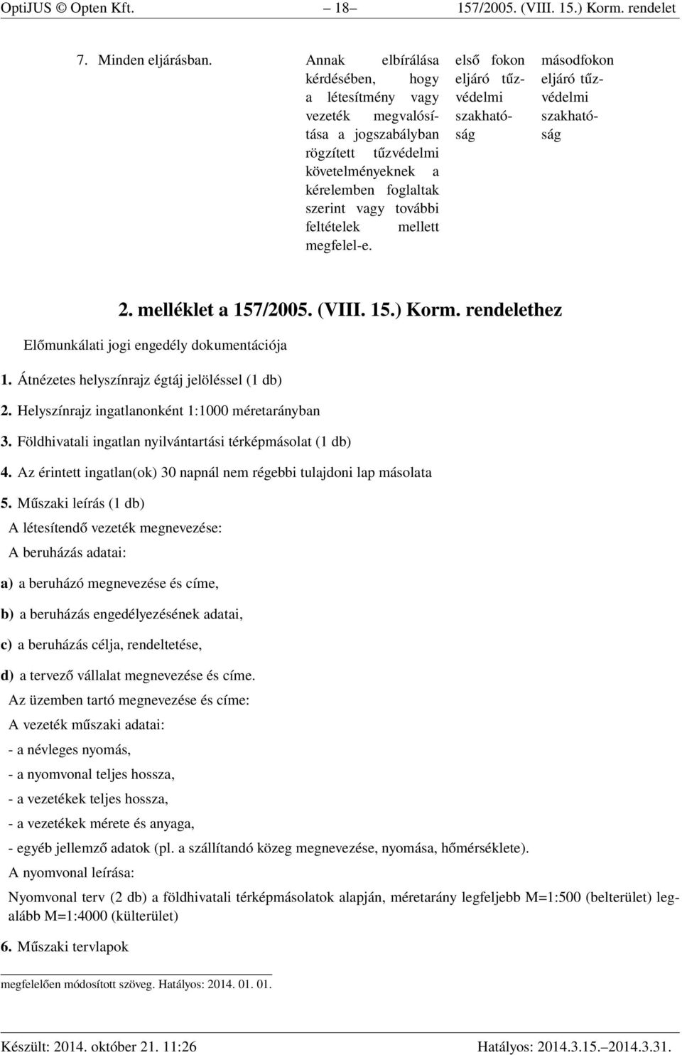 megfelel-e. első fokon eljáró tűzvédelmi szakhatóság másodfokon eljáró tűzvédelmi szakhatóság 2. melléklet a 157/2005. (VIII. 15.) Korm. rendelethez Előmunkálati jogi engedély dokumentációja 1.