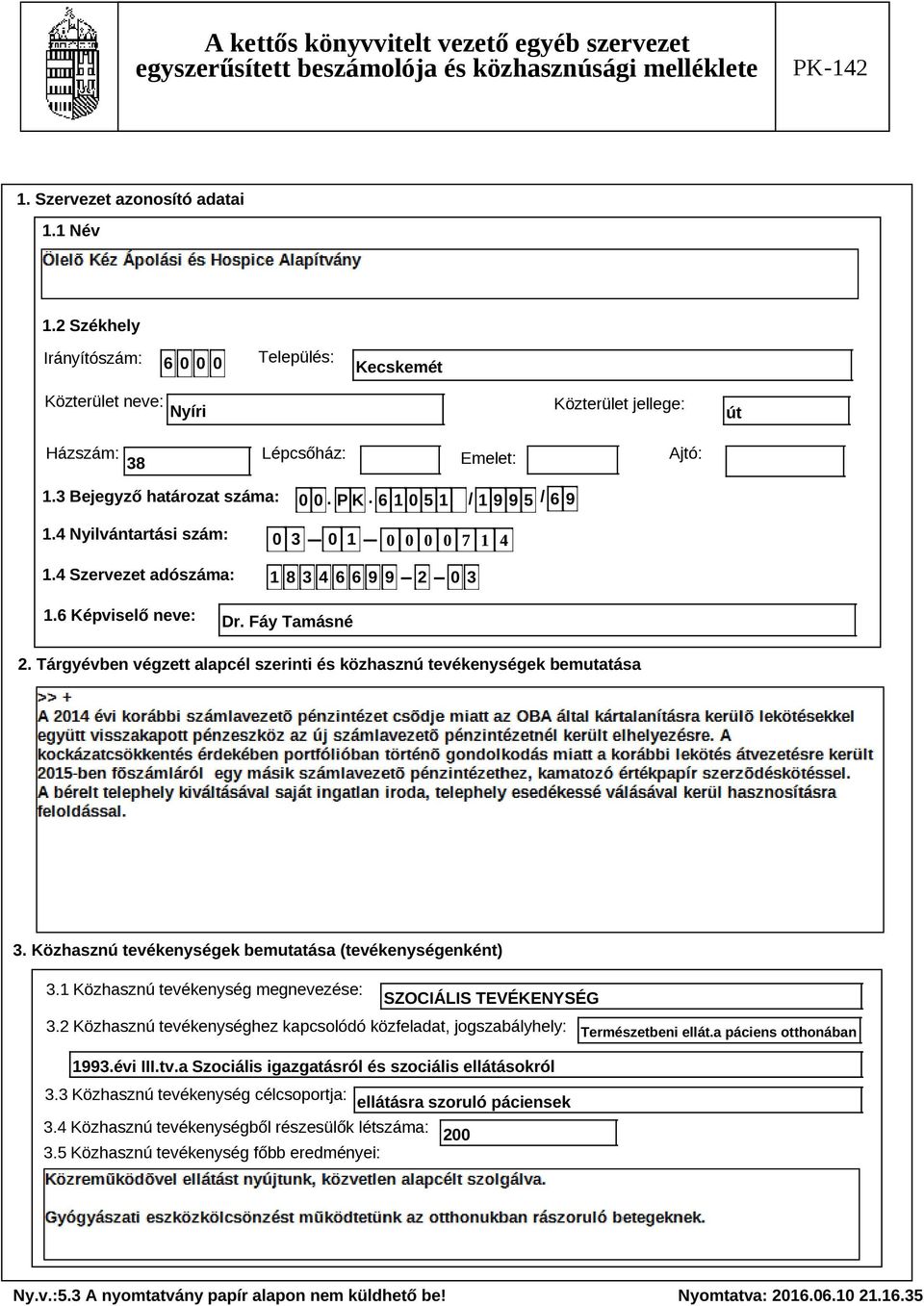 Tárgyévben végzett alapcél szerinti és közhasznú tevékenységek bemutatása Szöveg 3. Közhasznú tevékenységek bemutatása (tevékenységenként) 3.