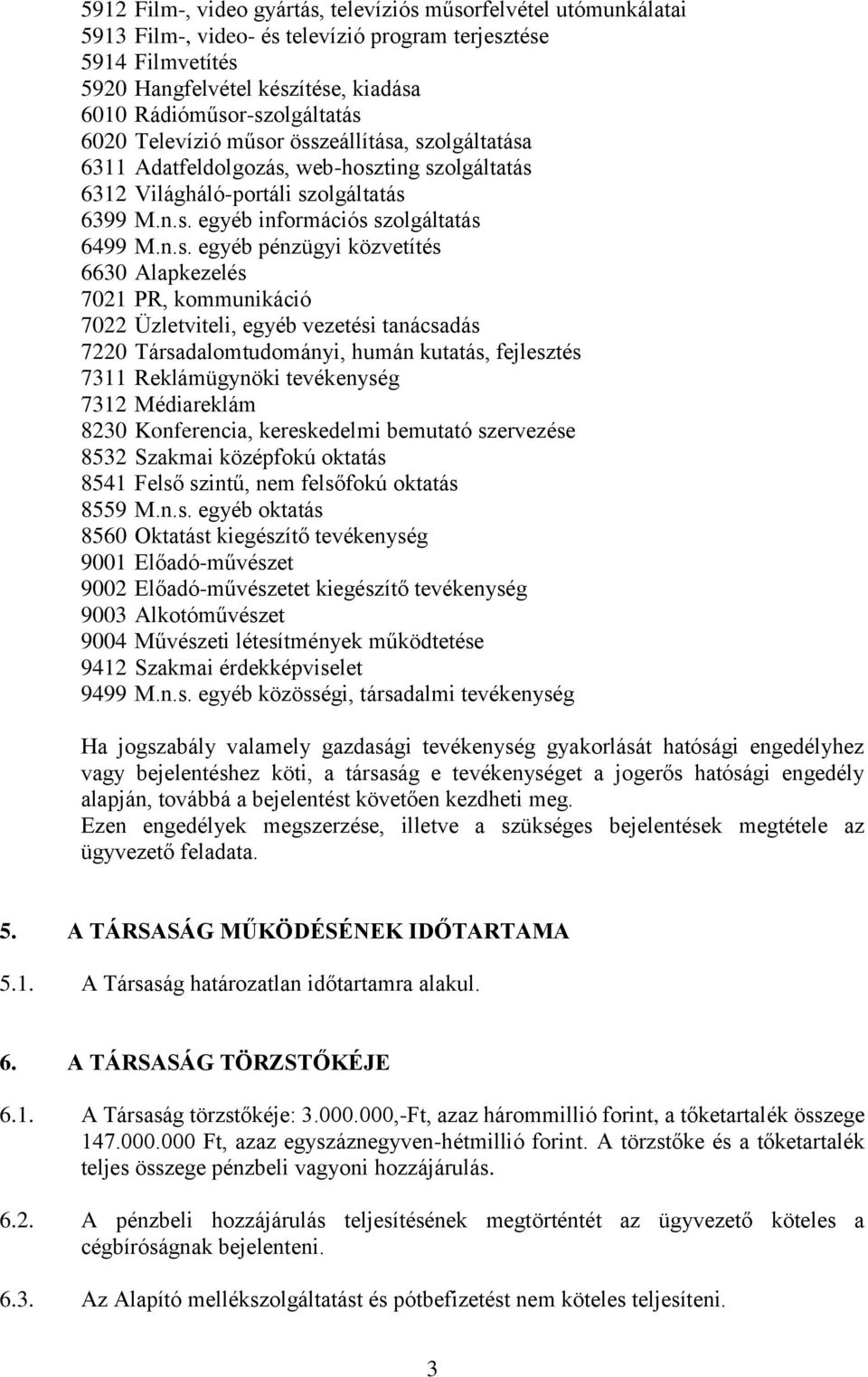 n.s. egyéb pénzügyi közvetítés 6630 Alapkezelés 7021 PR, kommunikáció 7022 Üzletviteli, egyéb vezetési tanácsadás 7220 Társadalomtudományi, humán kutatás, fejlesztés 7311 Reklámügynöki tevékenység