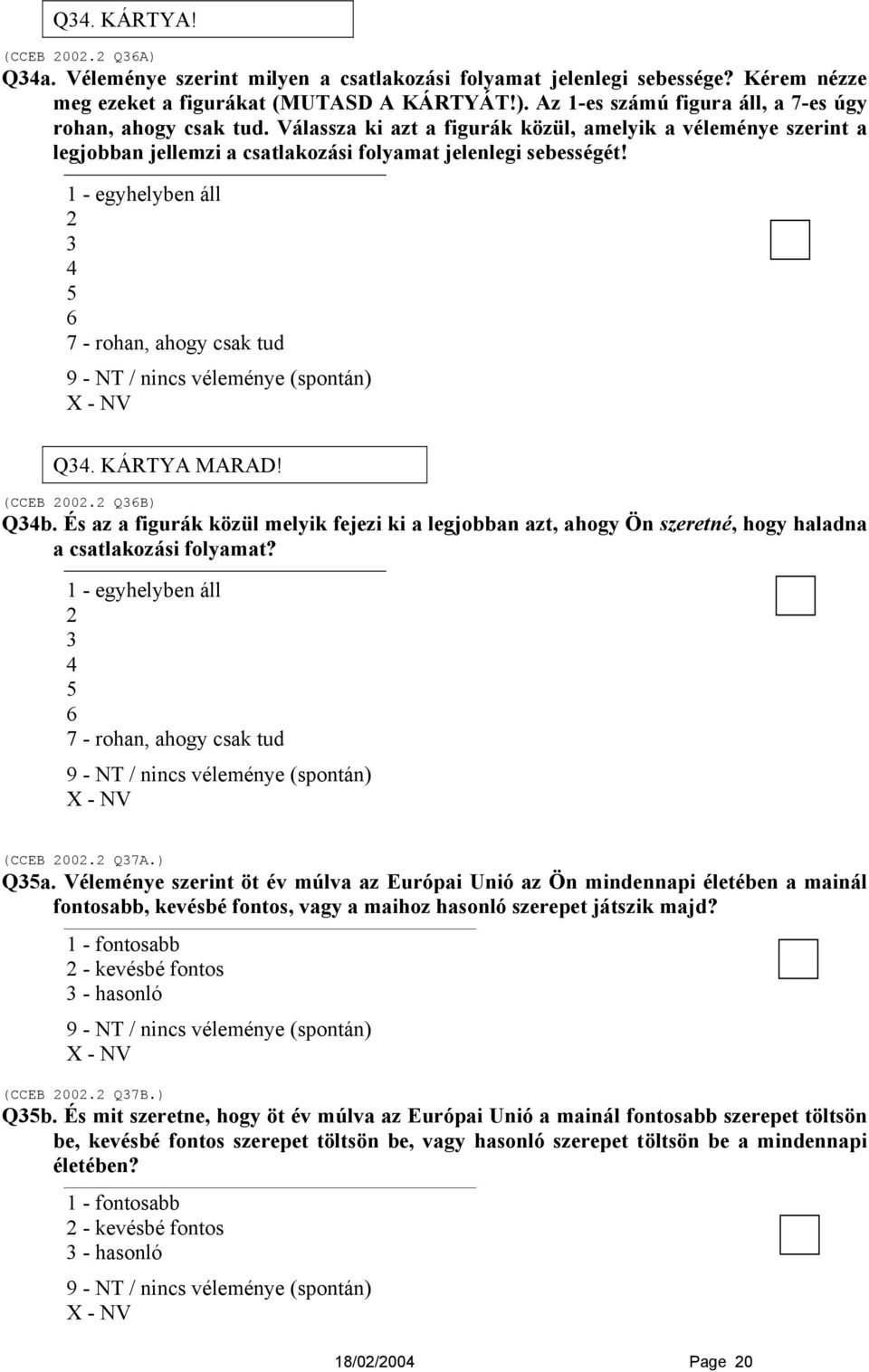 KÁRTYA MARAD! (CCEB 2002.2 Q36B) Q34b. És az a figurák közül melyik fejezi ki a legjobban azt, ahogy Ön szeretné, hogy haladna a csatlakozási folyamat?