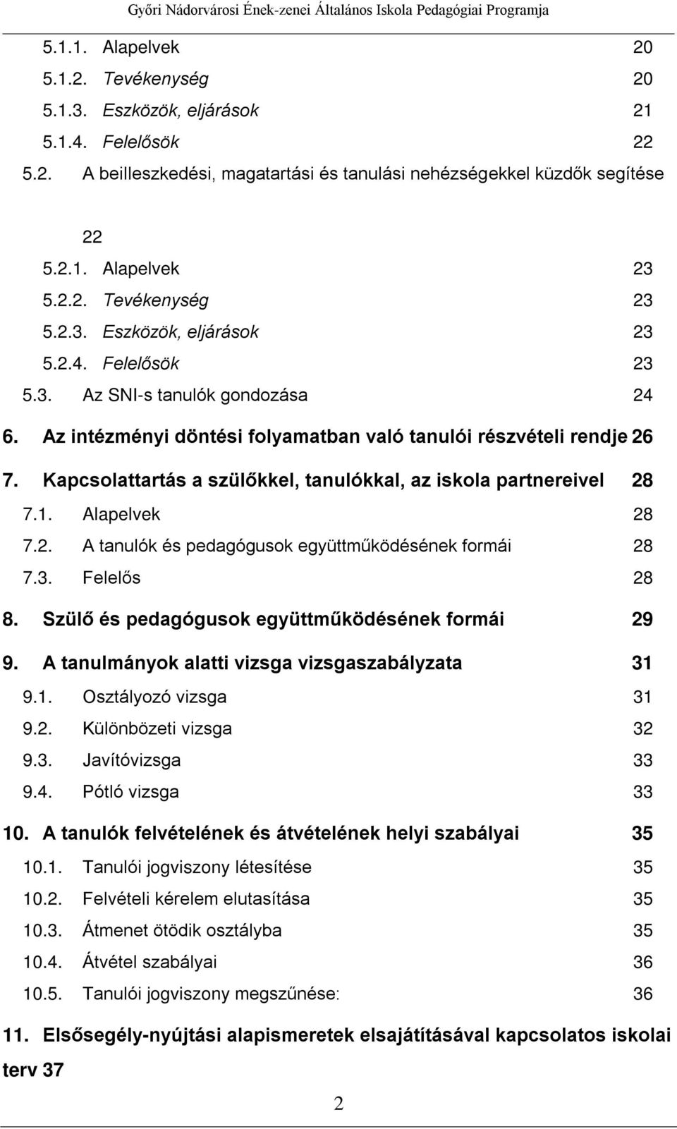 Kapcsolattartás a szülőkkel, tanulókkal, az iskola partnereivel 28 7.1. Alapelvek 28 7.2. A tanulók és pedagógusok együttműködésének formái 28 7.3. Felelős 28 8.