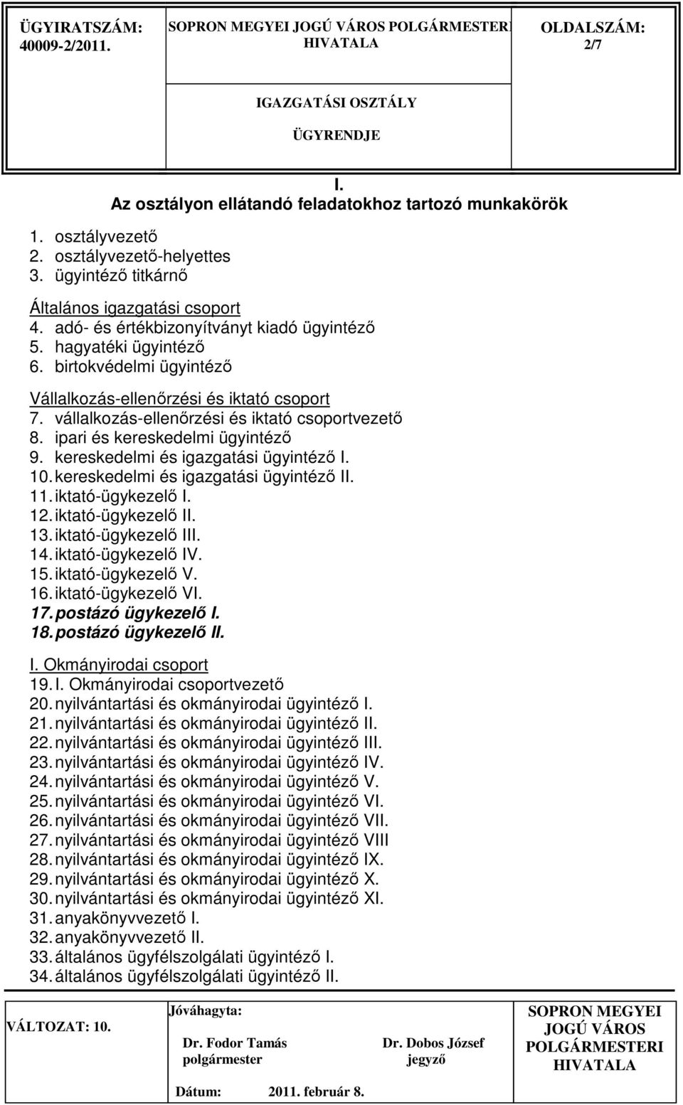 ipari és kereskedelmi ügyintézı 9. kereskedelmi és igazgatási ügyintézı I. 10. kereskedelmi és igazgatási ügyintézı II. 11. iktató-ügykezelı I. 12. iktató-ügykezelı II. 13. iktató-ügykezelı III. 14.