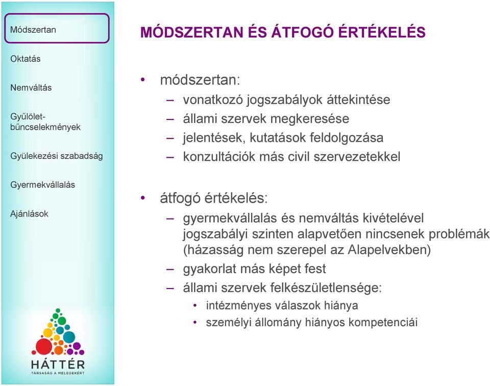 nemváltás kivételével jogszabályi szinten alapvetően nincsenek problémák (házasság nem szerepel az Alapelvekben)