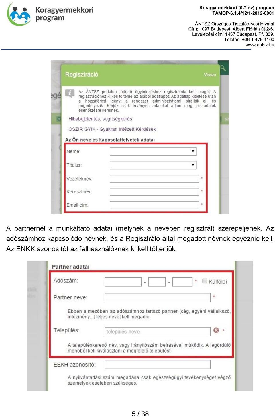 Az adószámhoz kapcsolódó névnek, és a Regisztráló által