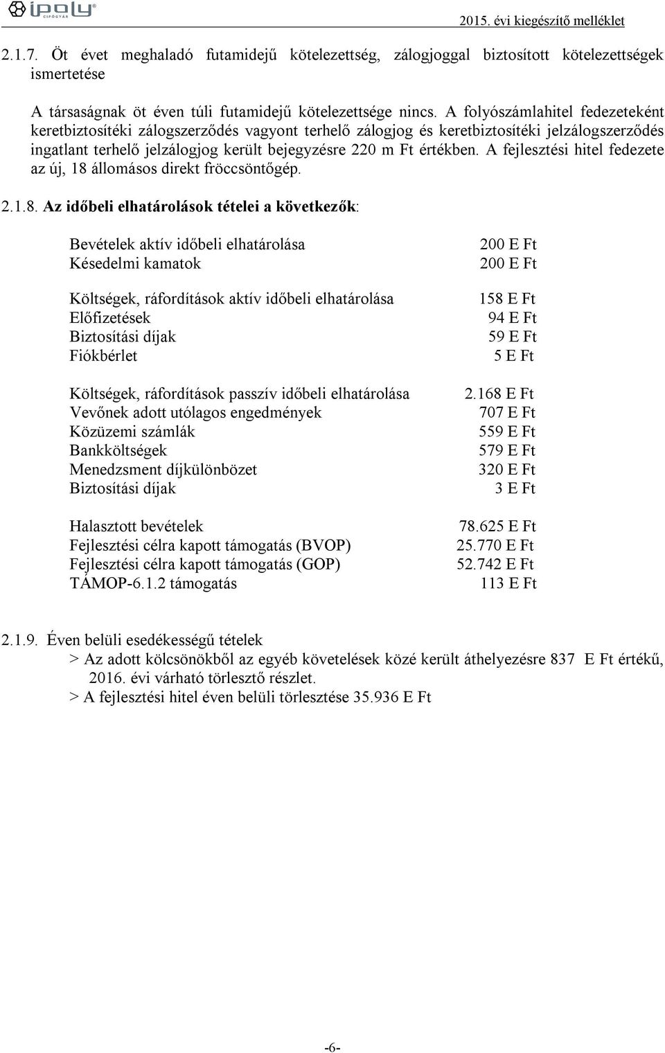 A fejlesztési hitel fedezete az új, 18 