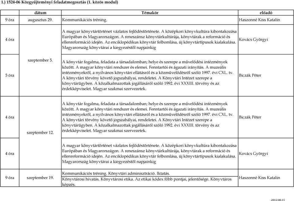 Az enciklopédikus könyvtár felbomlása, új könyvtártípusok kialakulása. Magyarország könyvtárai a kiegyezéstől napjainkig szeptember 5.