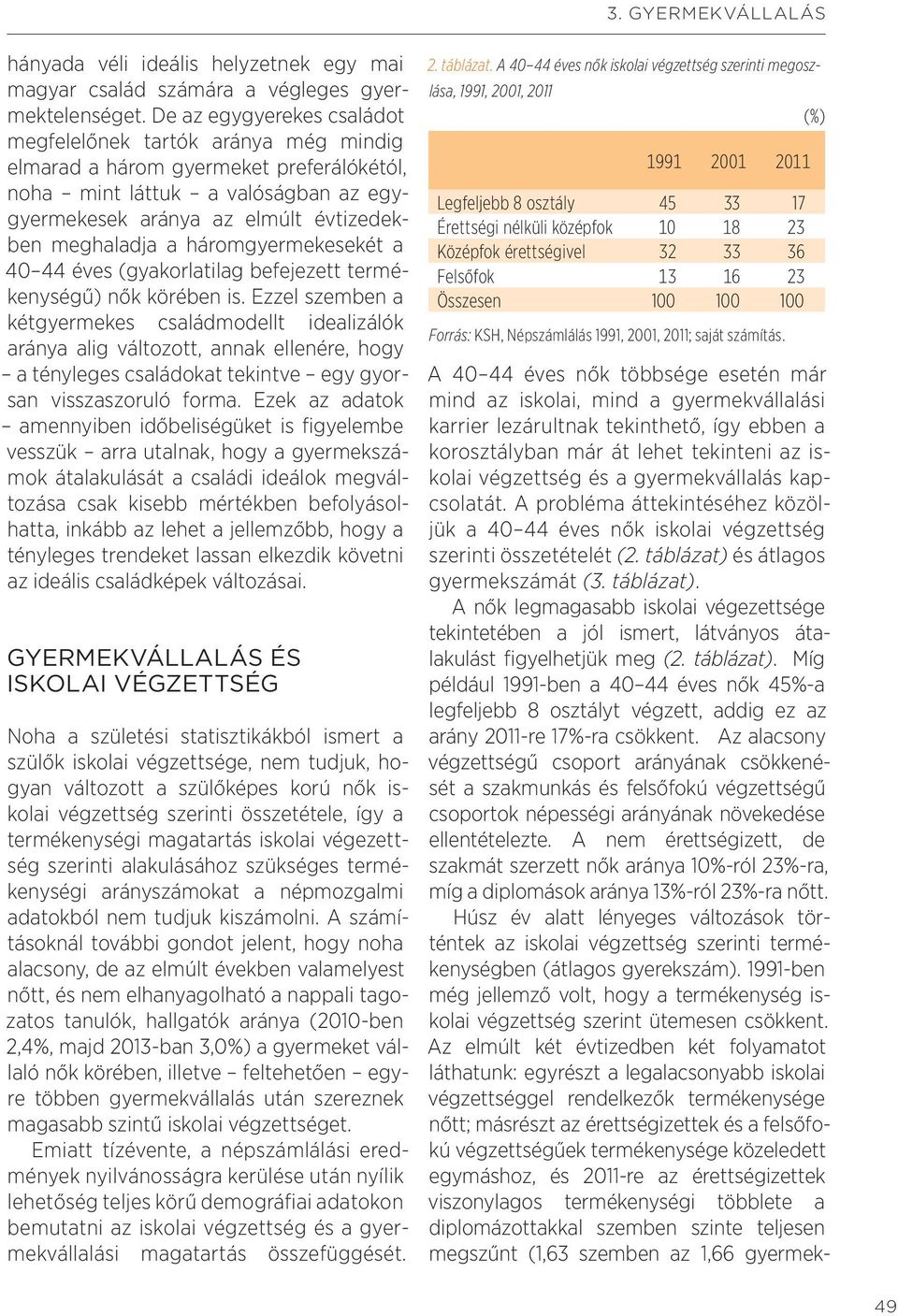 háromgyermekesekét a 40 44 éves (gyakorlatilag befejezett termékenységű) nők körében is.