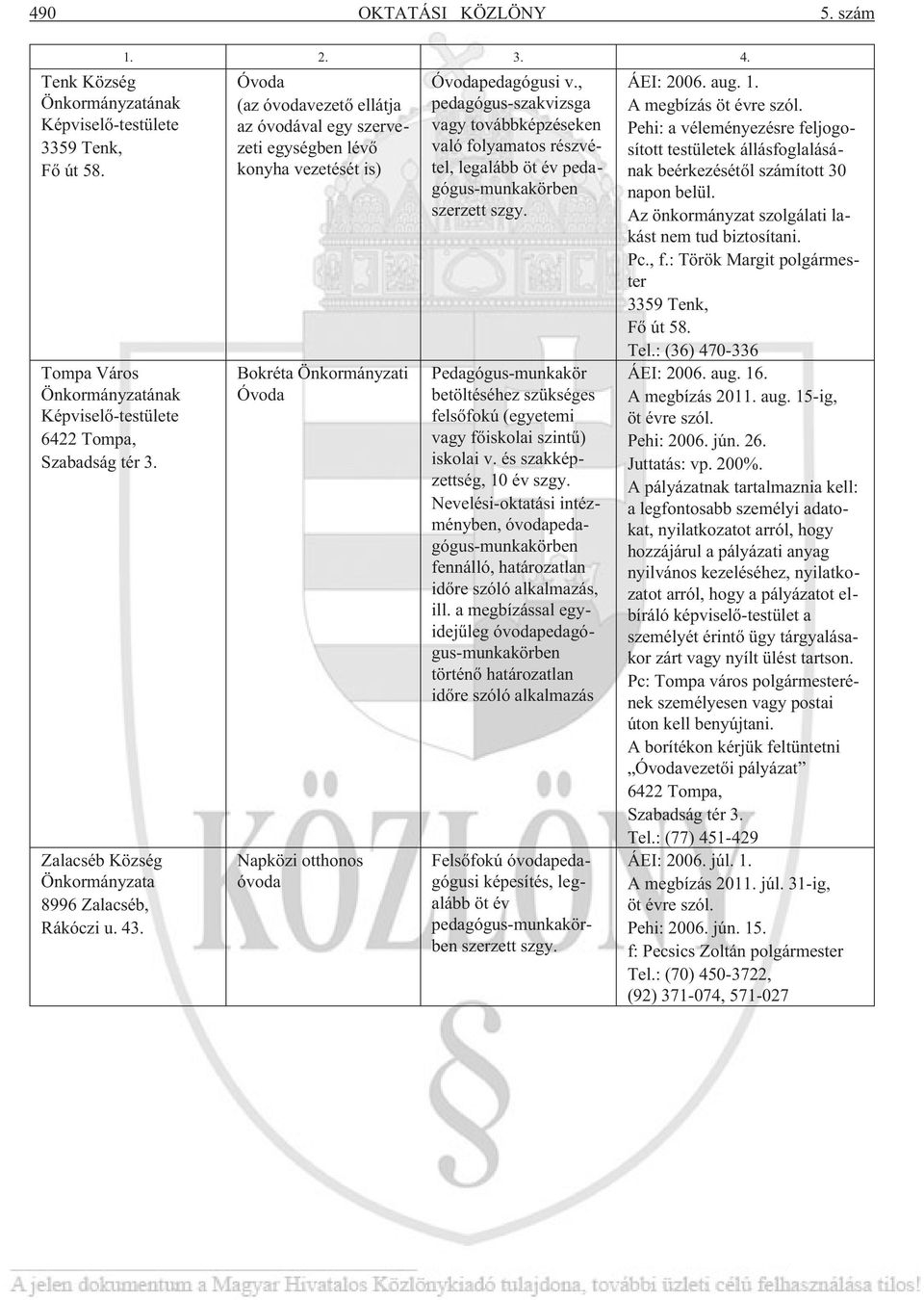 , pedagógus-szakvizsga vagy továbbképzéseken való folyamatos részvétel, legalább öt év pedagógus-munkakörben szerzett szgy.