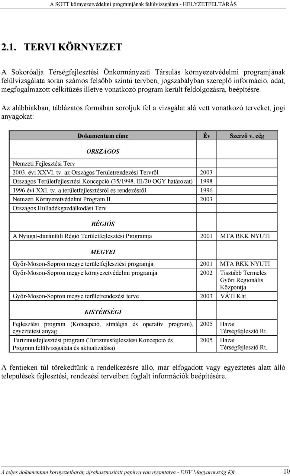 megfogalmazott célkitűzés illetve vonatkozó program került feldolgozásra, beépítésre.