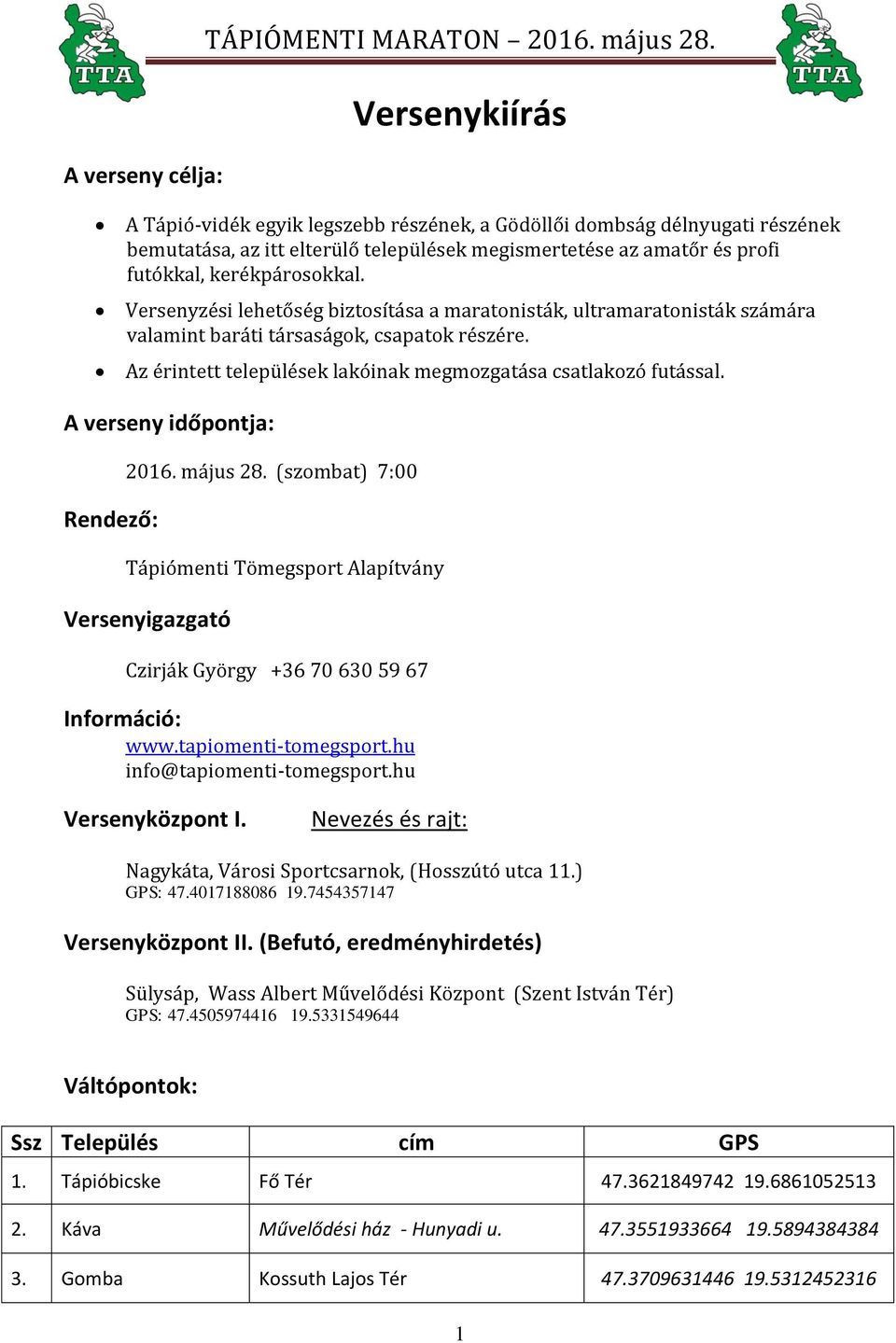 Versenyzési lehetőség biztosítása a maratonisták, ultramaratonisták számára valamint baráti társaságok, csapatok részére. Az érintett települések lakóinak megmozgatása csatlakozó futással.