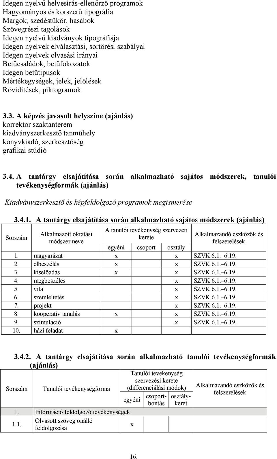 3. A képzés javasolt helyszíne (ajánlás) korrektor szaktanterem kiadványszerkesztő tanműhely könyvkiadó, szerkesztőség grafikai stúdió 3.4.