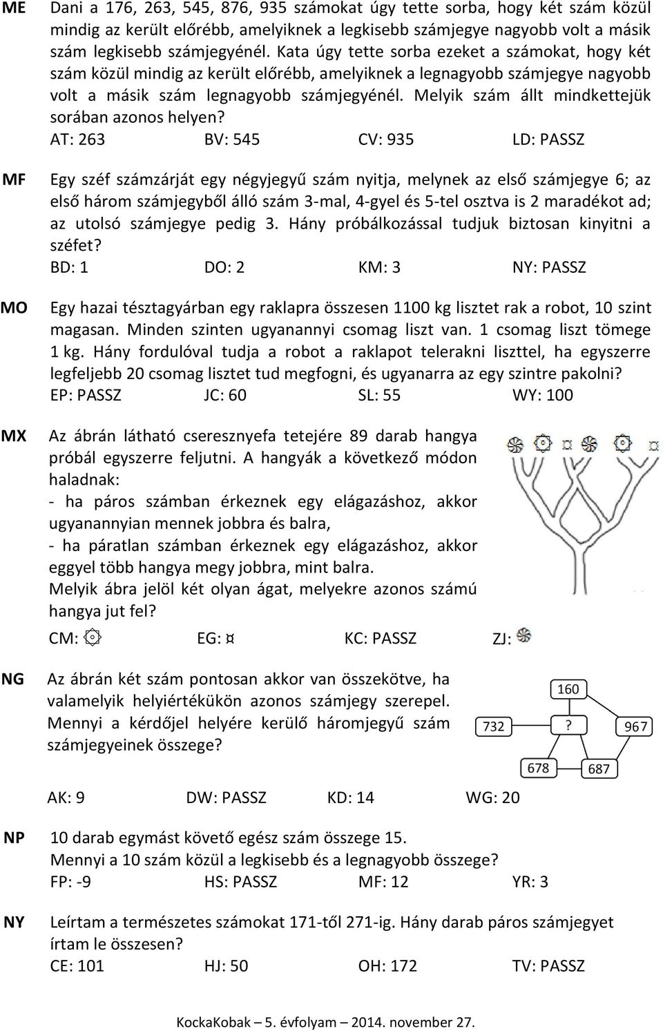 Melyik szám állt mindkettejük sorában azonos helyen?