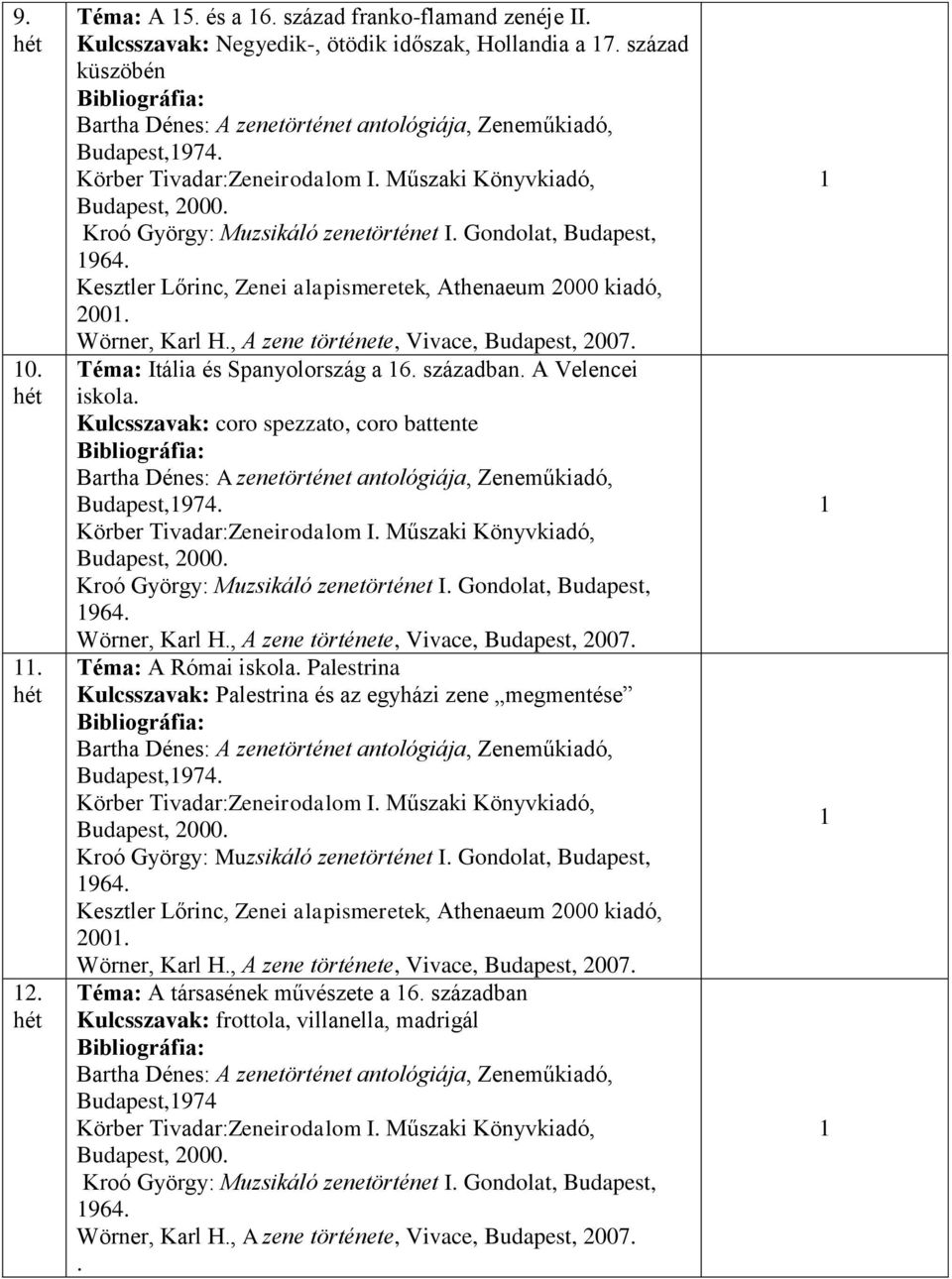 században. A Velencei iskola. Kulcsszavak: coro spezzato, coro battente 964. Téma: A Római iskola.