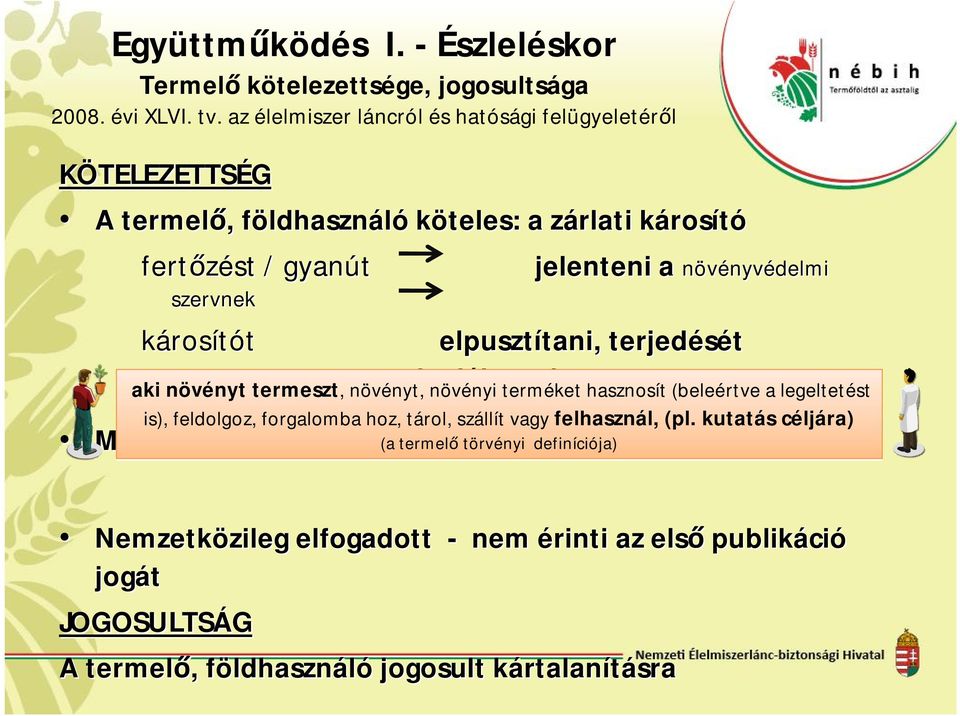 szervnek károsítót Mindenkire kiterjed: elpusztítani, terjedését megakadályozni aki növényt termeszt, növényt, növényi terméket hasznosít (beleértve a legeltetést