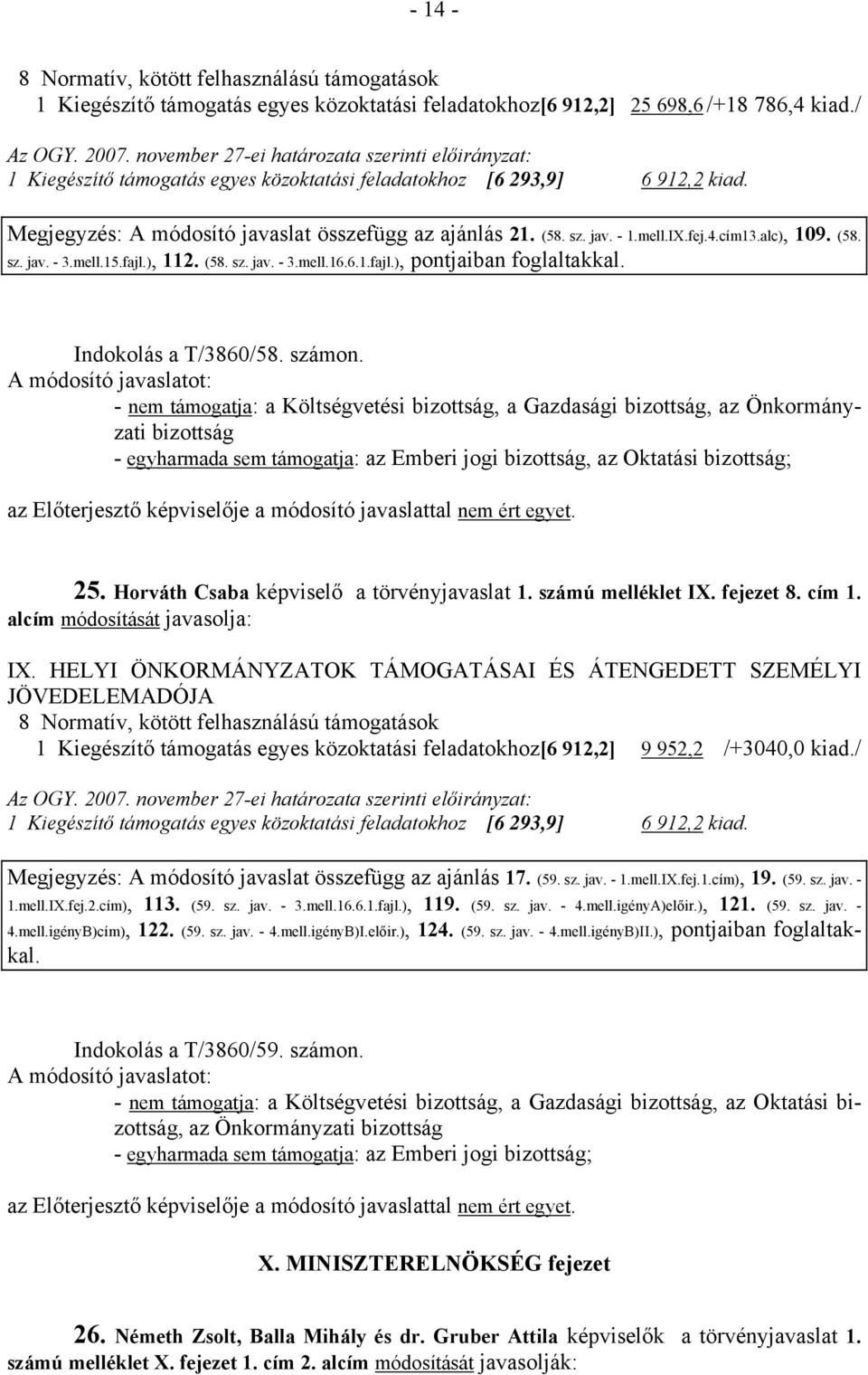 mell.IX.fej.4.cím13.alc), 109. (58. sz. jav. - 3.mell.15.fajl.), 112. (58. sz. jav. - 3.mell.16.6.1.fajl.), pontjaiban foglaltakkal. Indokolás a T/3860/58. számon.