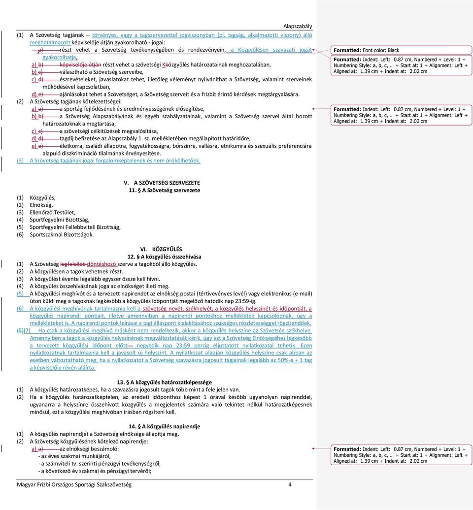 b) képviselője útján részt vehet a szövetségi Kközgyűlés határozatainak meghozatalában, b) c) választható a Szövetség szerveibe, c) d) észrevételeket, javaslatokat tehet, illetőleg véleményt