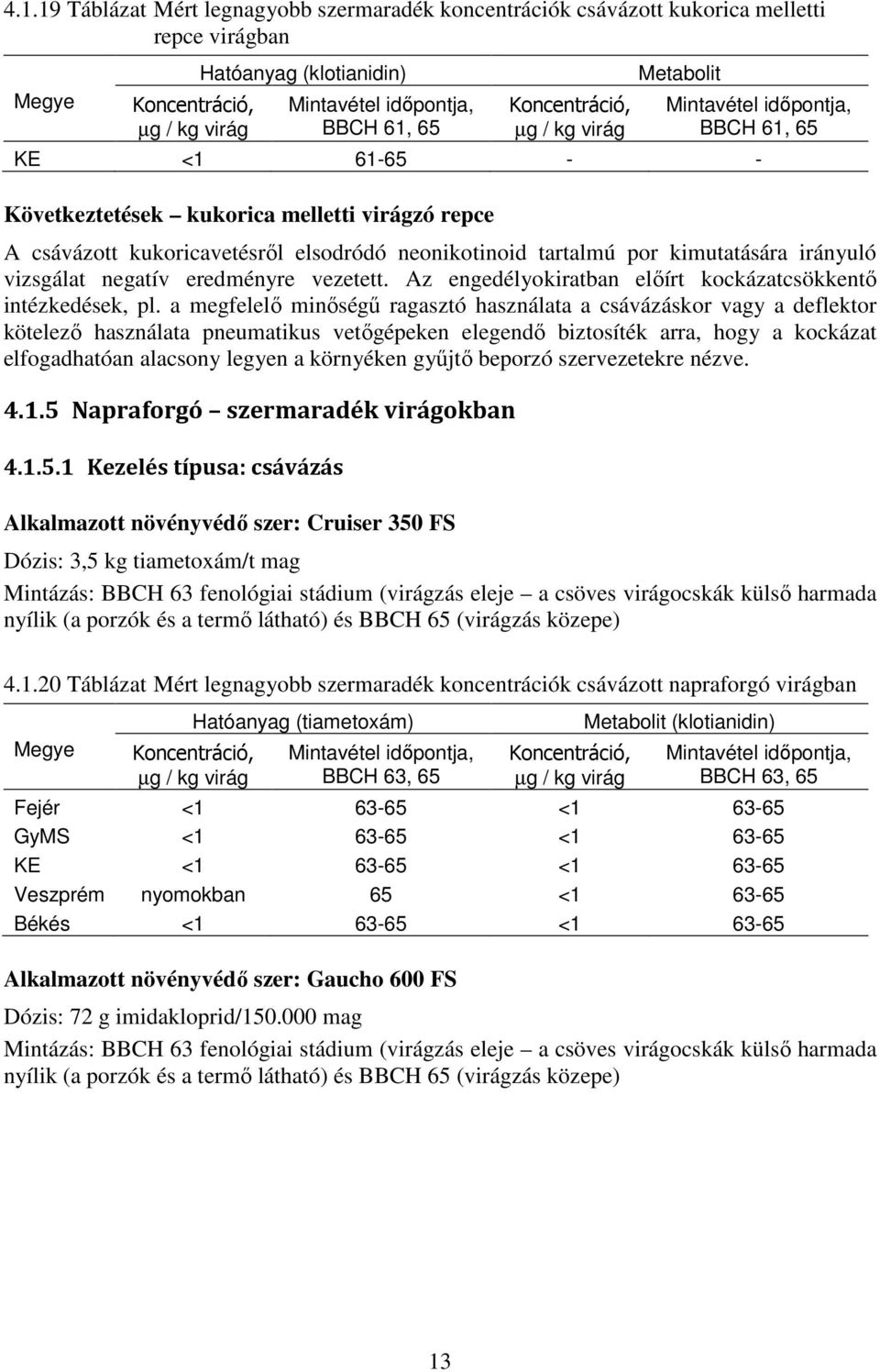 a megfelelő minőségű ragasztó használata a csávázáskor vagy a deflektor kötelező használata pneumatikus vetőgépeken elegendő biztosíték arra, hogy a kockázat elfogadhatóan alacsony legyen a környéken