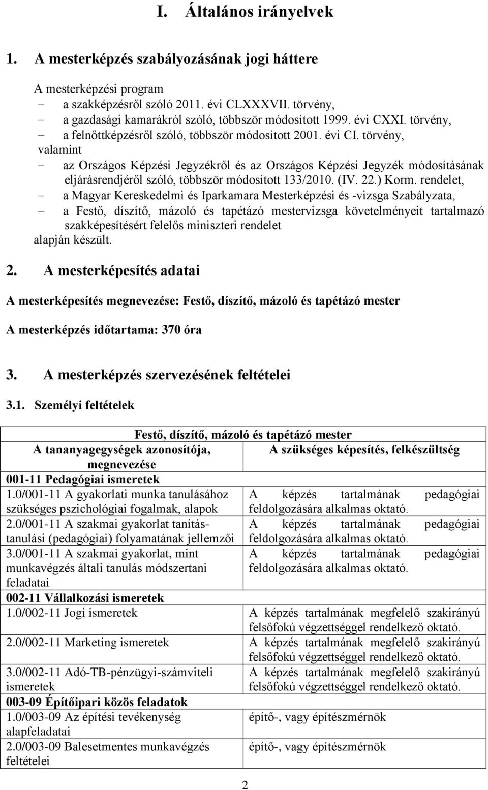törvény, valamint az Országos Képzési Jegyzékről és az Országos Képzési Jegyzék módosításának eljárásrendjéről szóló, többször módosított 133/2010. (IV. 22.) Korm.