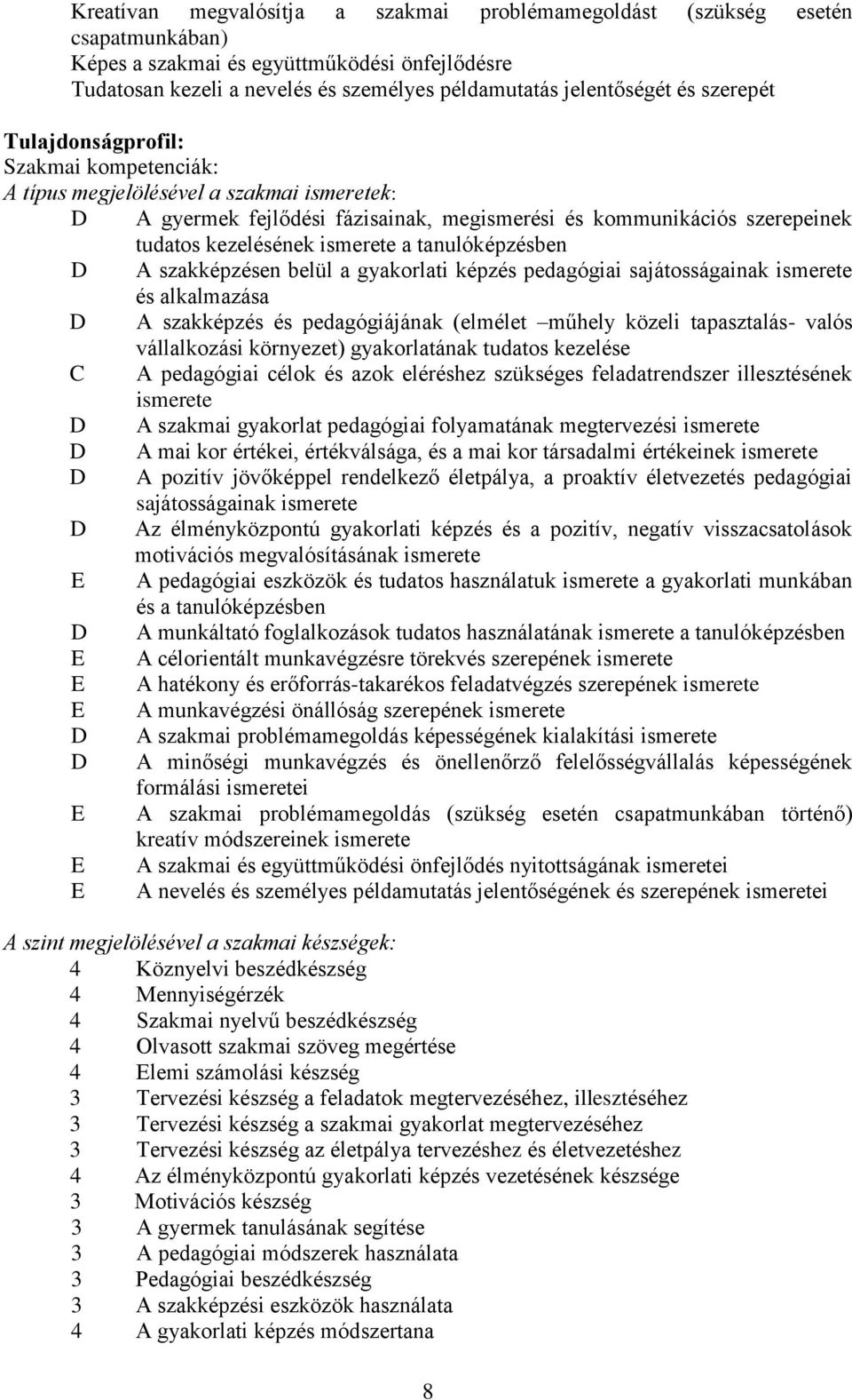 tanulóképzésben D A szakképzésen belül a gyakorlati képzés pedagógiai sajátosságainak ismerete és alkalmazása D A szakképzés és pedagógiájának (elmélet műhely közeli tapasztalás- valós vállalkozási