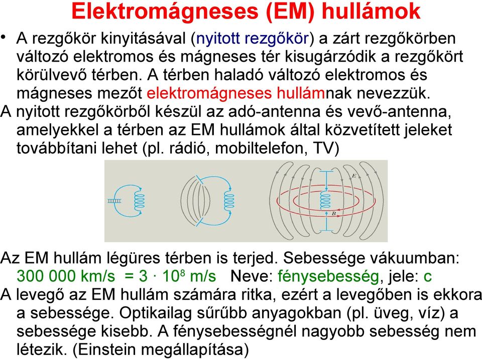 A nyitott rezgőkörből készül az adó-antenna és vevő-antenna, amelyekkel a térben az EM hullámok által közvetített jeleket továbbítani lehet (pl.
