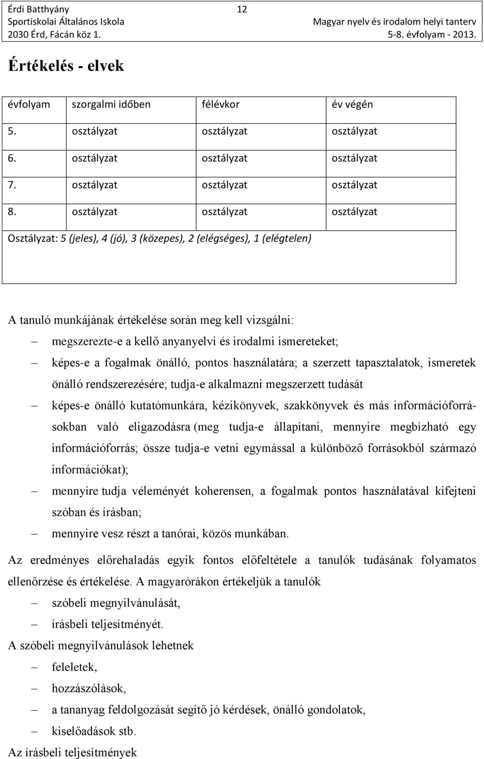 irodalmi ismereteket; képes-e a önálló, pontos használatára; a szerzett tapasztalatok, ismeretek önálló rendszerezésére; tudja-e alkalmazni megszerzett tudását képes-e önálló kutatómunkára,