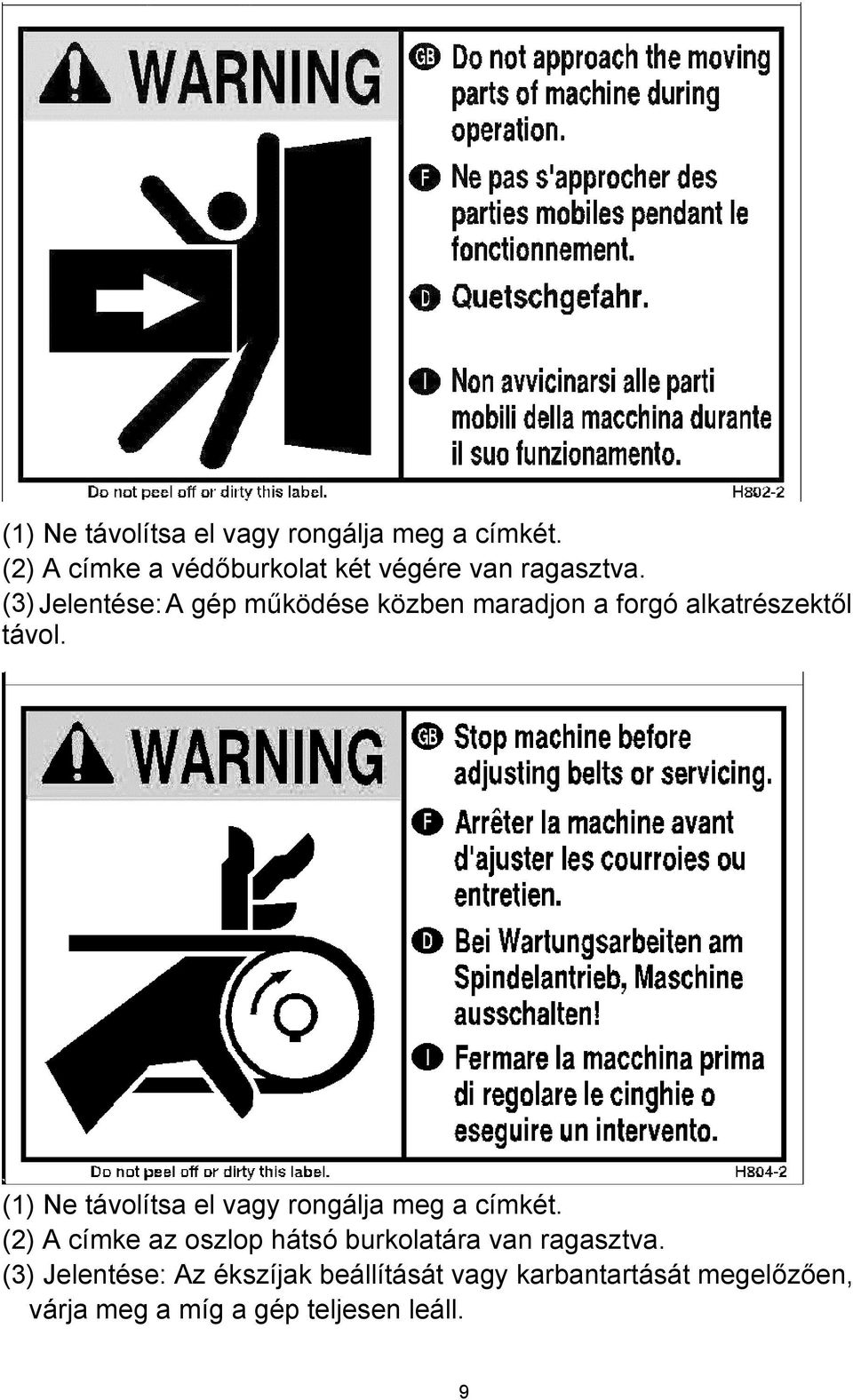 (3) Jelentése: A gép működése közben maradjon a forgó alkatrészektől távol.